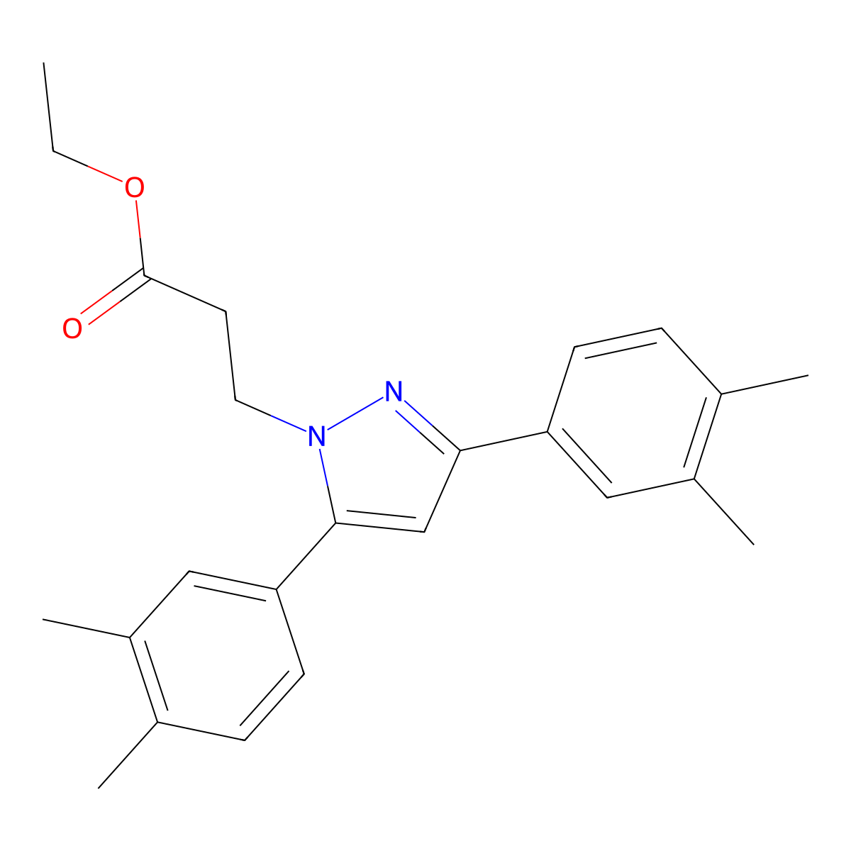 Ethyl 3,5-bis(3,4-dimethylphenyl)-1H-pyrazole-1-propanoate molecular structure, CAS 1006323-04-1