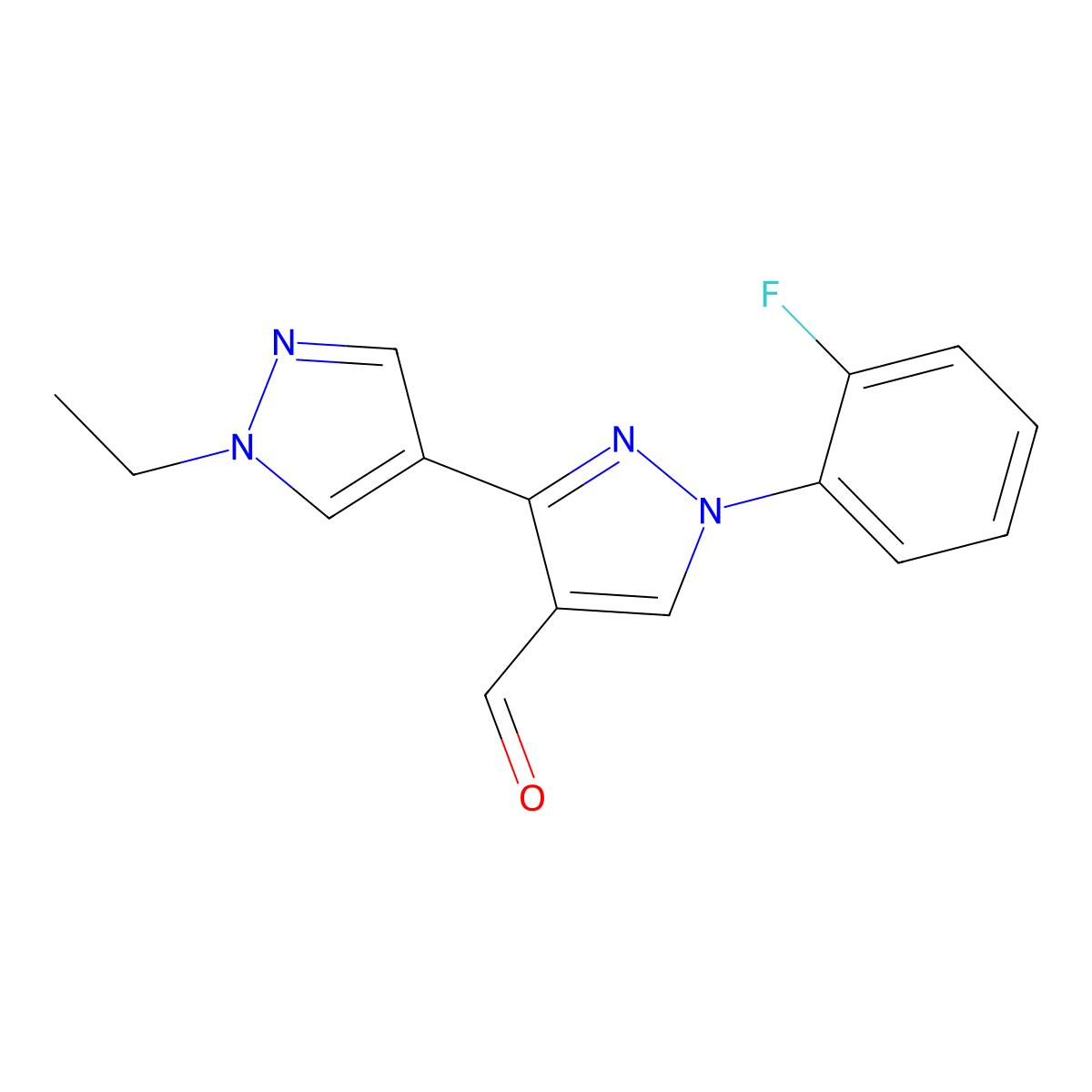 1'-ethyl-1-(2-fluorophenyl)-1H,1'H-3,4'-bipyrazole-4-carbaldehyde molecular structure, CAS 1006323-09-6