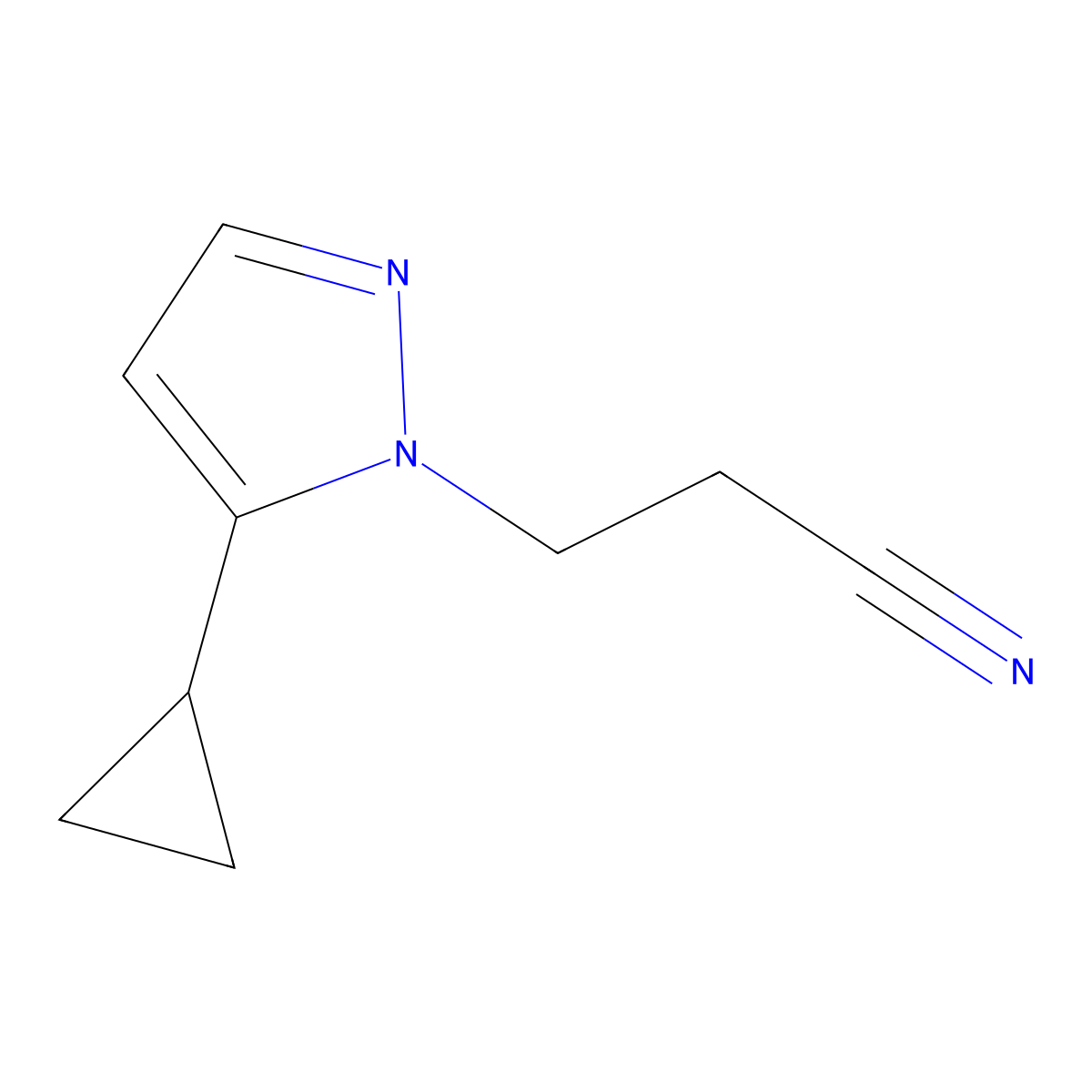 3-(5-cyclopropyl-1H-pyrazol-1-yl)propanenitrile molecular structure, CAS 1006323-15-4