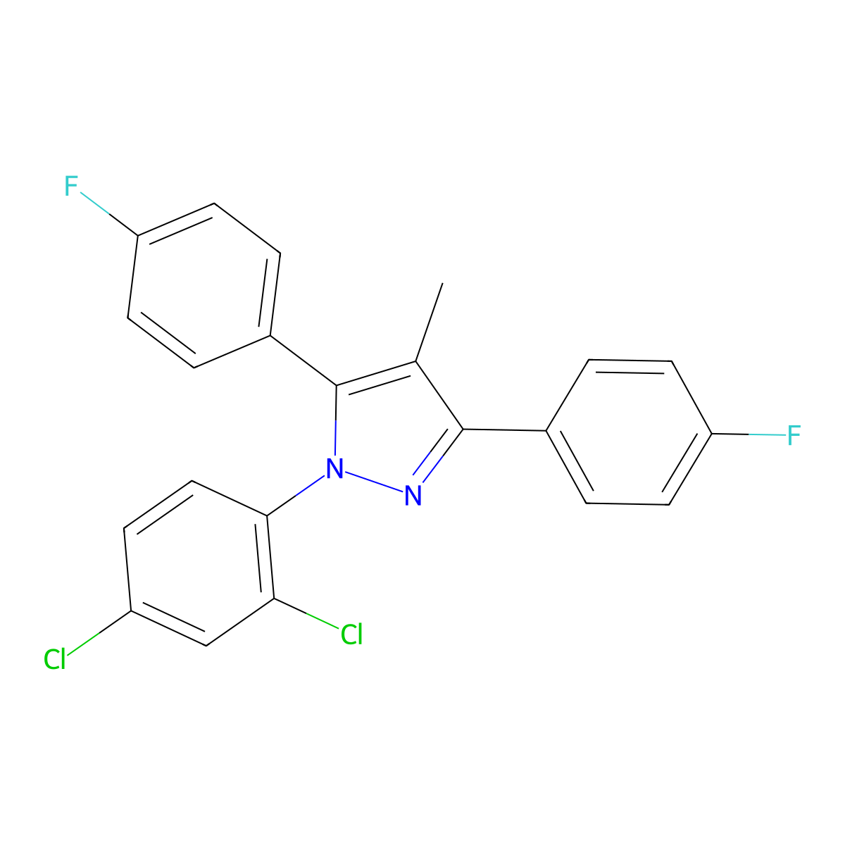 1-(2,4-Dichlorophenyl)-3,5-bis(4-fluorophenyl)-4-methyl-1H-pyrazole molecular structure, CAS 1006323-16-5