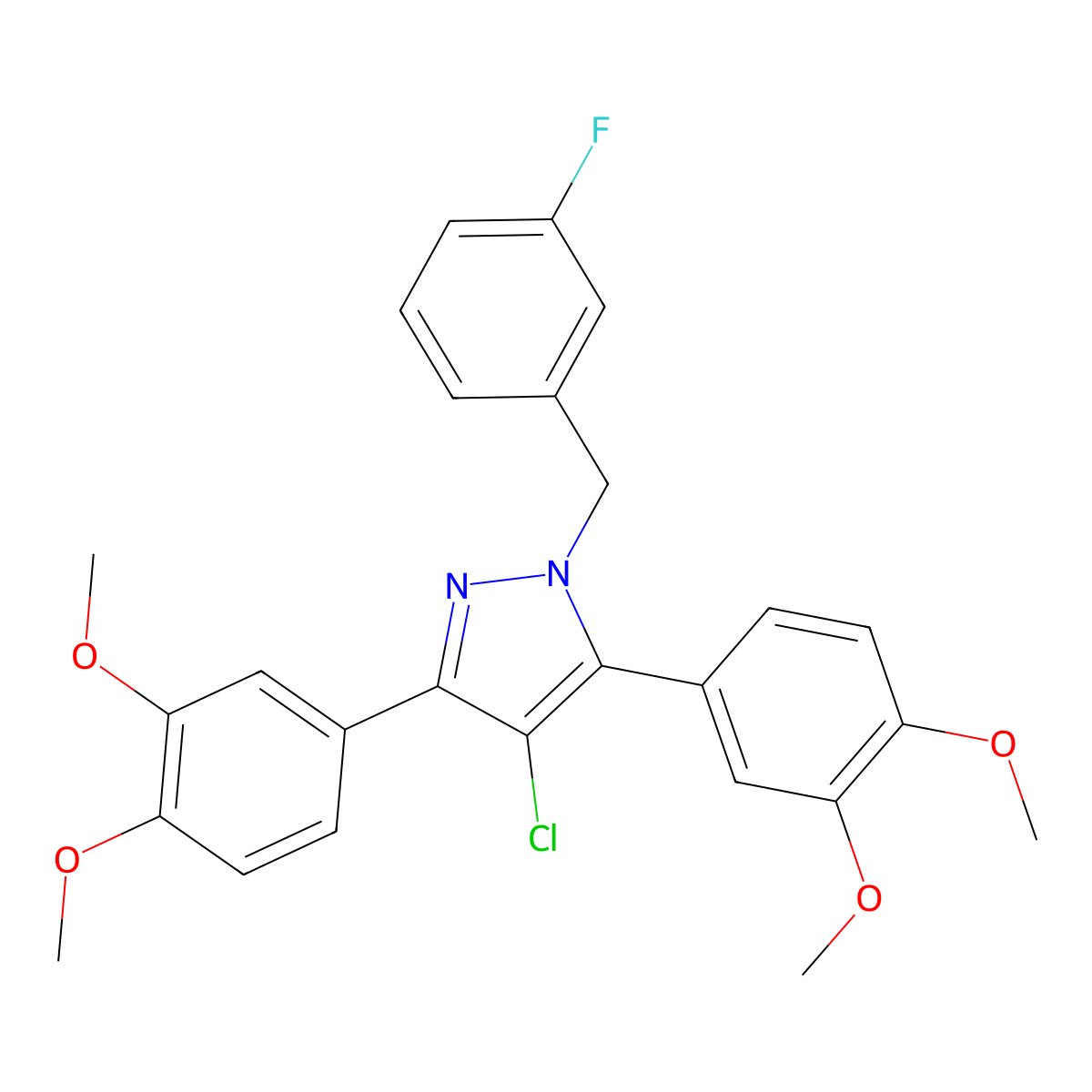 4-chloro-3,5-bis(3,4-dimethoxyphenyl)-1-(3-fluorobenzyl)-1H-pyrazole molecular structure, CAS 1006323-18-7