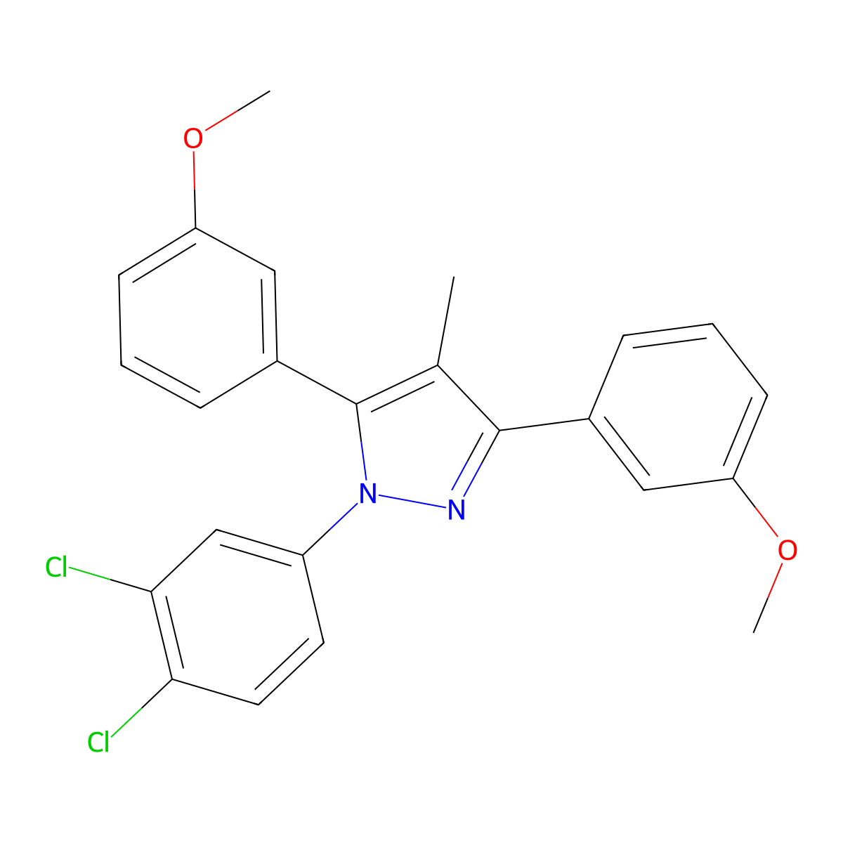 1-(3,4-Dichlorophenyl)-3,5-bis(3-methoxyphenyl)-4-methyl-1H-pyrazole molecular structure, CAS 1006323-20-1