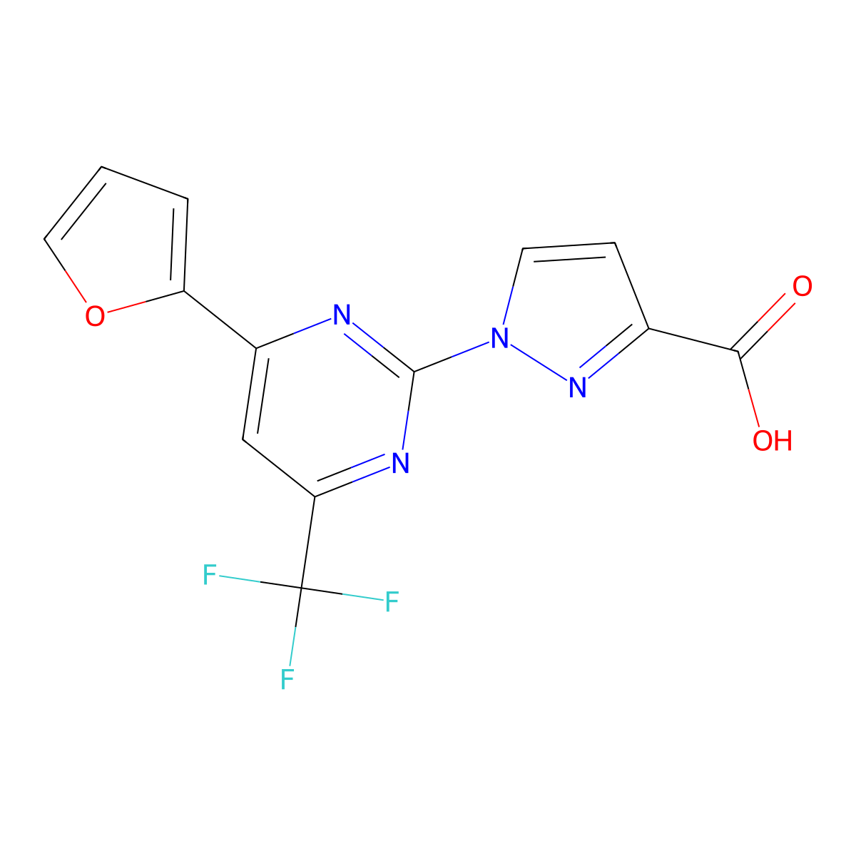 1-(4-(Furan-2-yl)-6-(trifluoromethyl)pyrimidin-2-yl)-1H-pyrazole-3-carboxylic acid molecular structure, CAS 1006323-21-2