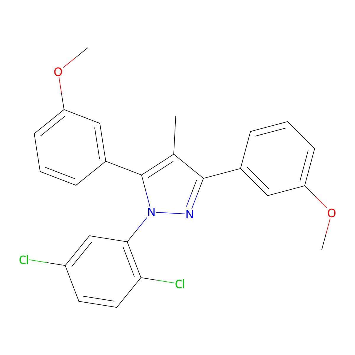 1-(2,5-Dichlorophenyl)-3,5-bis(3-methoxyphenyl)-4-methyl-1H-pyrazole molecular structure, CAS 1006323-22-3