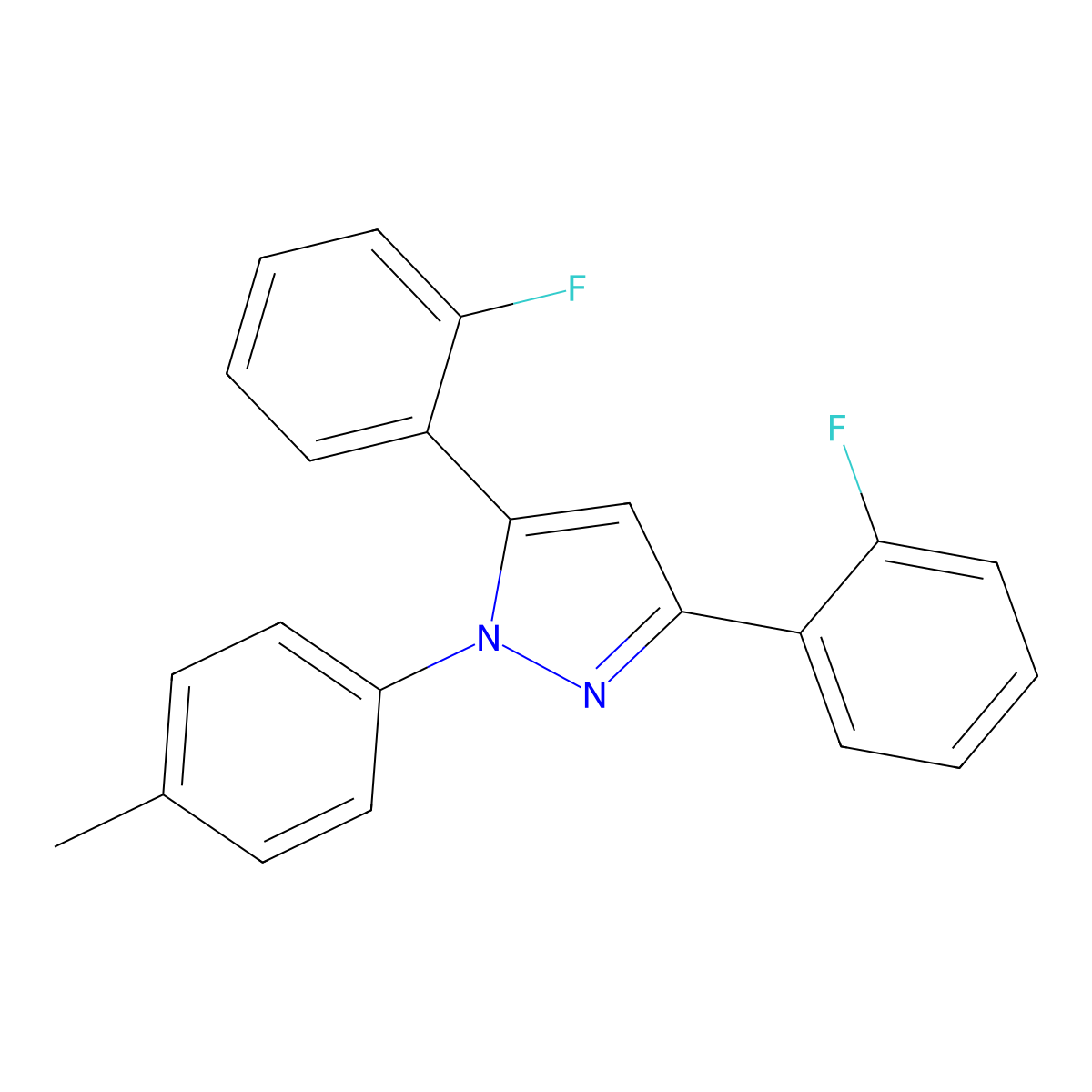 3,5-Bis(2-fluorophenyl)-1-(4-methylphenyl)-1H-pyrazole molecular structure, CAS 1006323-24-5