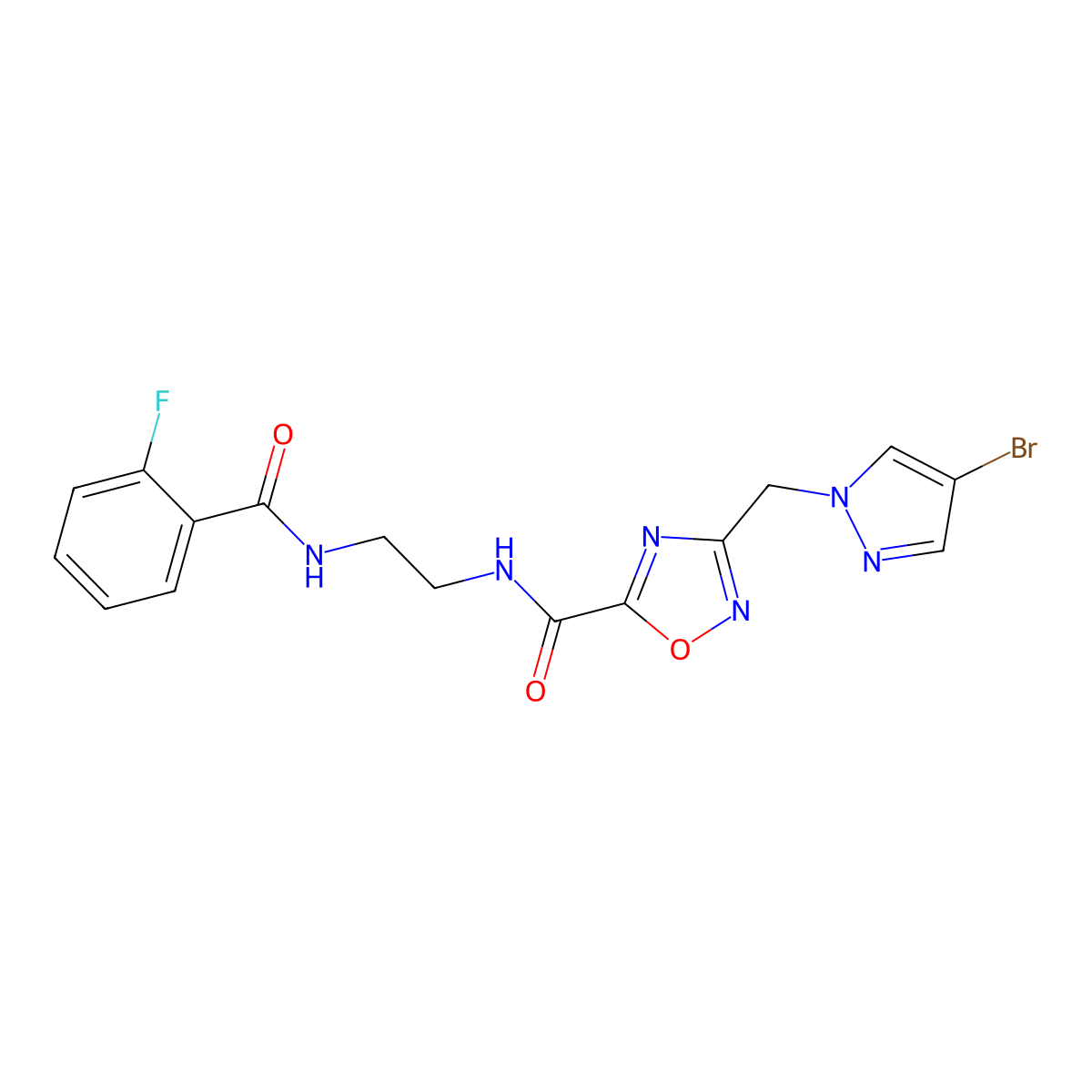 3-[(4-bromo-1H-pyrazol-1-yl)methyl]-N-(2-{[(2-fluorophenyl)carbonyl]amino}ethyl)-1,2,4-oxadiazole-5-carboxamide molecular structure, CAS 1006325-03-6