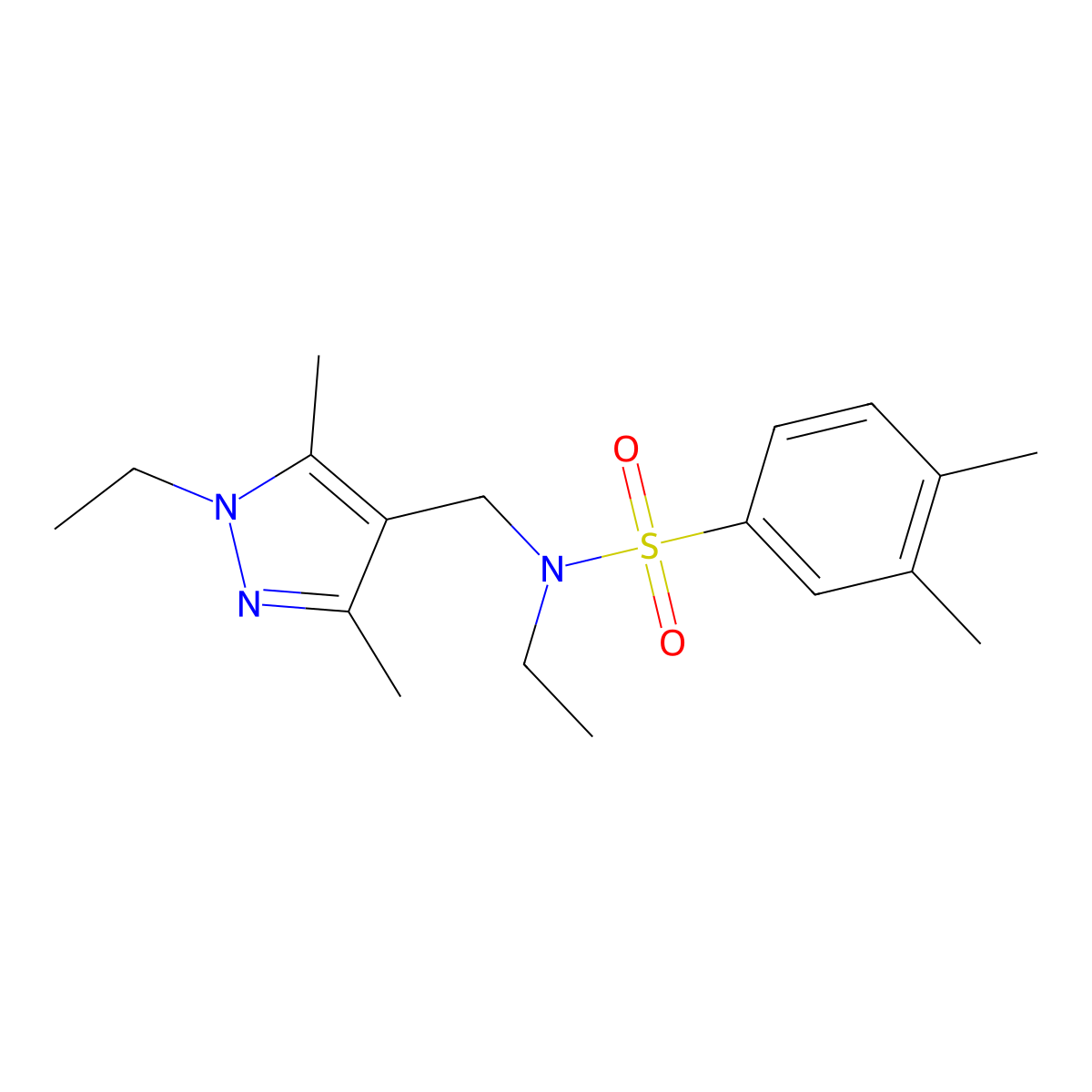 N-ethyl-N-[(1-ethyl-3,5-dimethyl-1H-pyrazol-4-yl)methyl]-3,4-dimethylbenzenesulfonamide molecular structure, CAS 1006325-91-2
