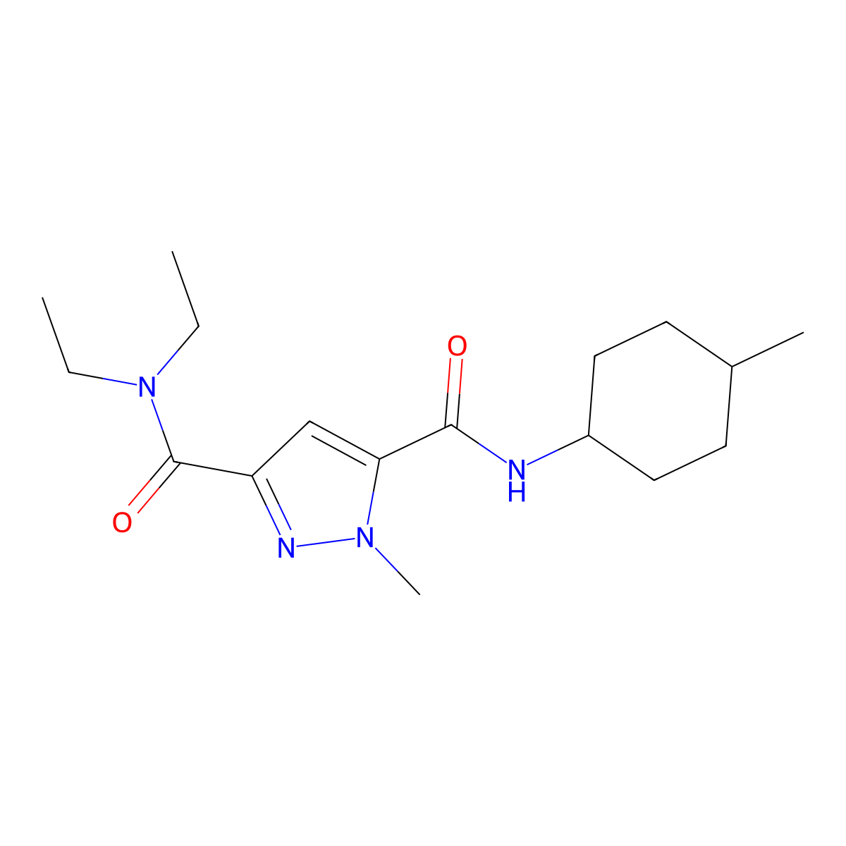 N~3~,N~3~-diethyl-1-methyl-N~5~-(4-methylcyclohexyl)-1H-pyrazole-3,5-dicarboxamide molecular structure, CAS 1006326-10-8