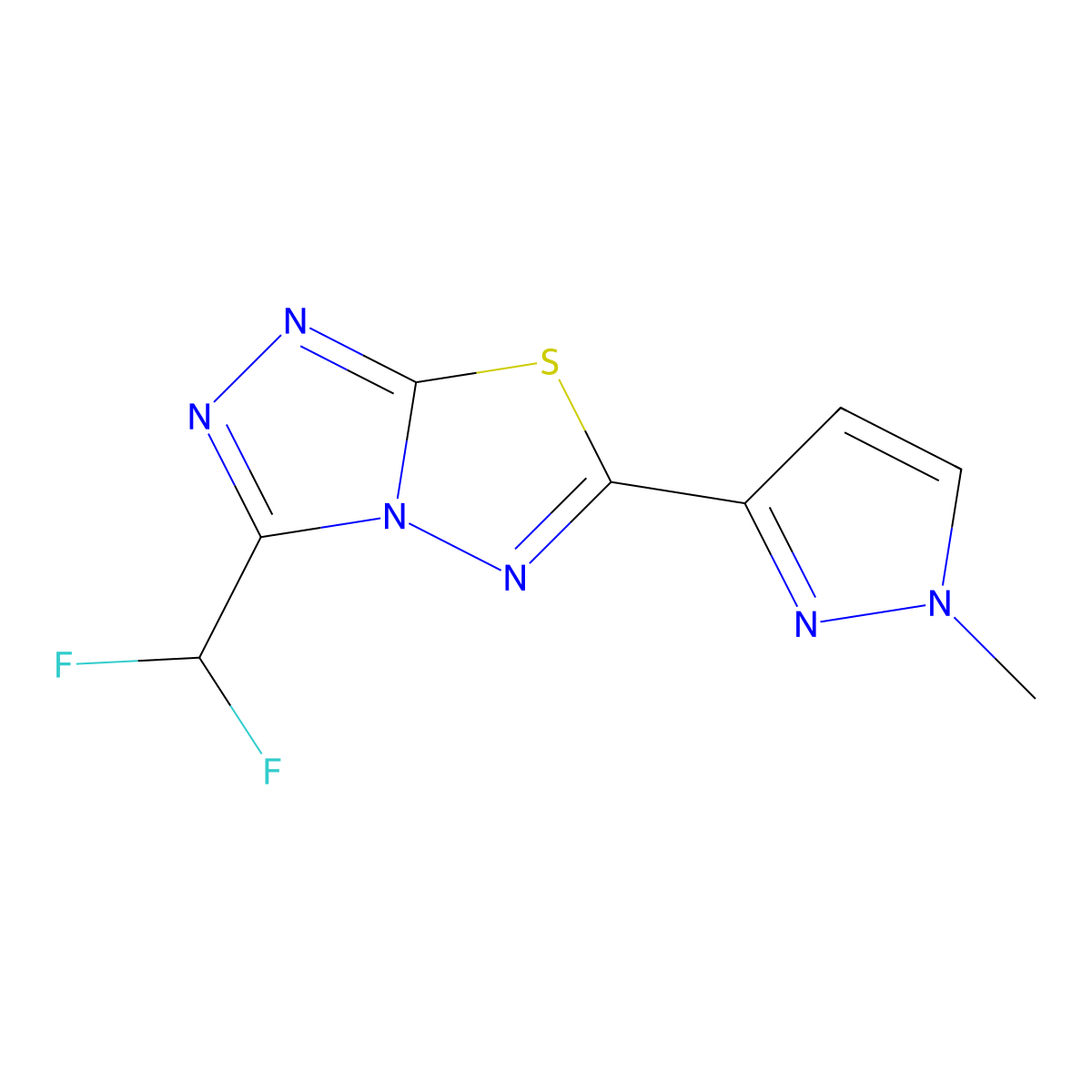 3-(difluoromethyl)-6-(1-methyl-1H-pyrazol-3-yl)[1,2,4]triazolo[3,4-b][1,3,4]thiadiazole molecular structure, CAS 1006326-14-2