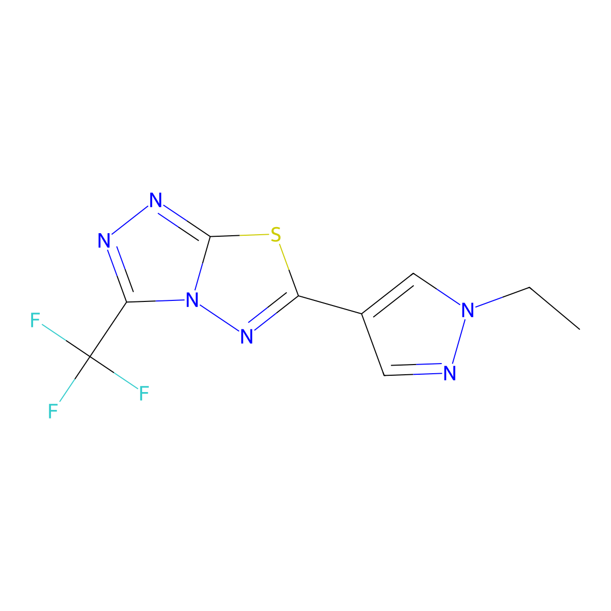 6-(1-ethyl-1H-pyrazol-4-yl)-3-(trifluoromethyl)[1,2,4]triazolo[3,4-b][1,3,4]thiadiazole molecular structure, CAS 1006326-62-0