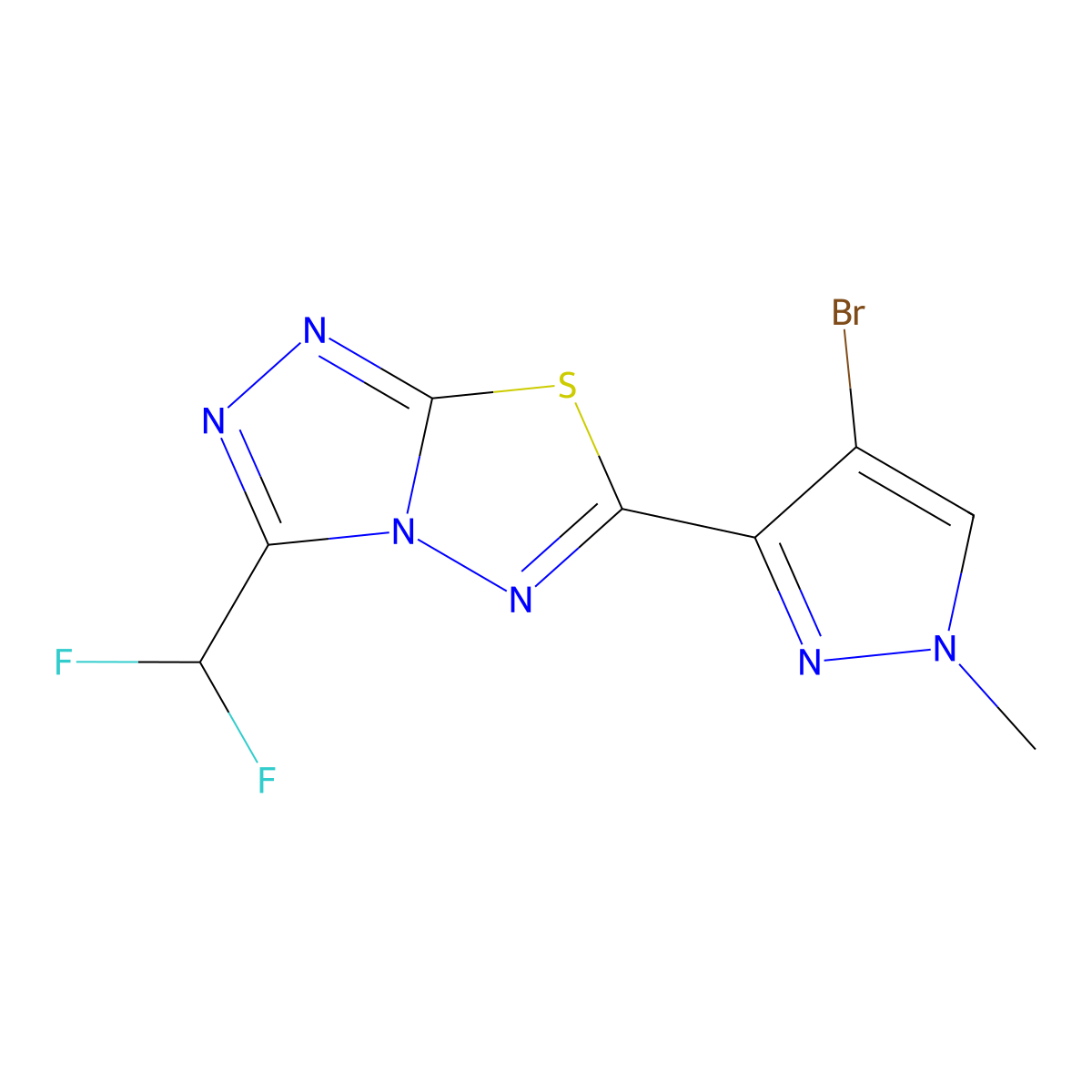 6-(4-bromo-1-methyl-1H-pyrazol-3-yl)-3-(difluoromethyl)[1,2,4]triazolo[3,4-b][1,3,4]thiadiazole molecular structure, CAS 1006326-64-2