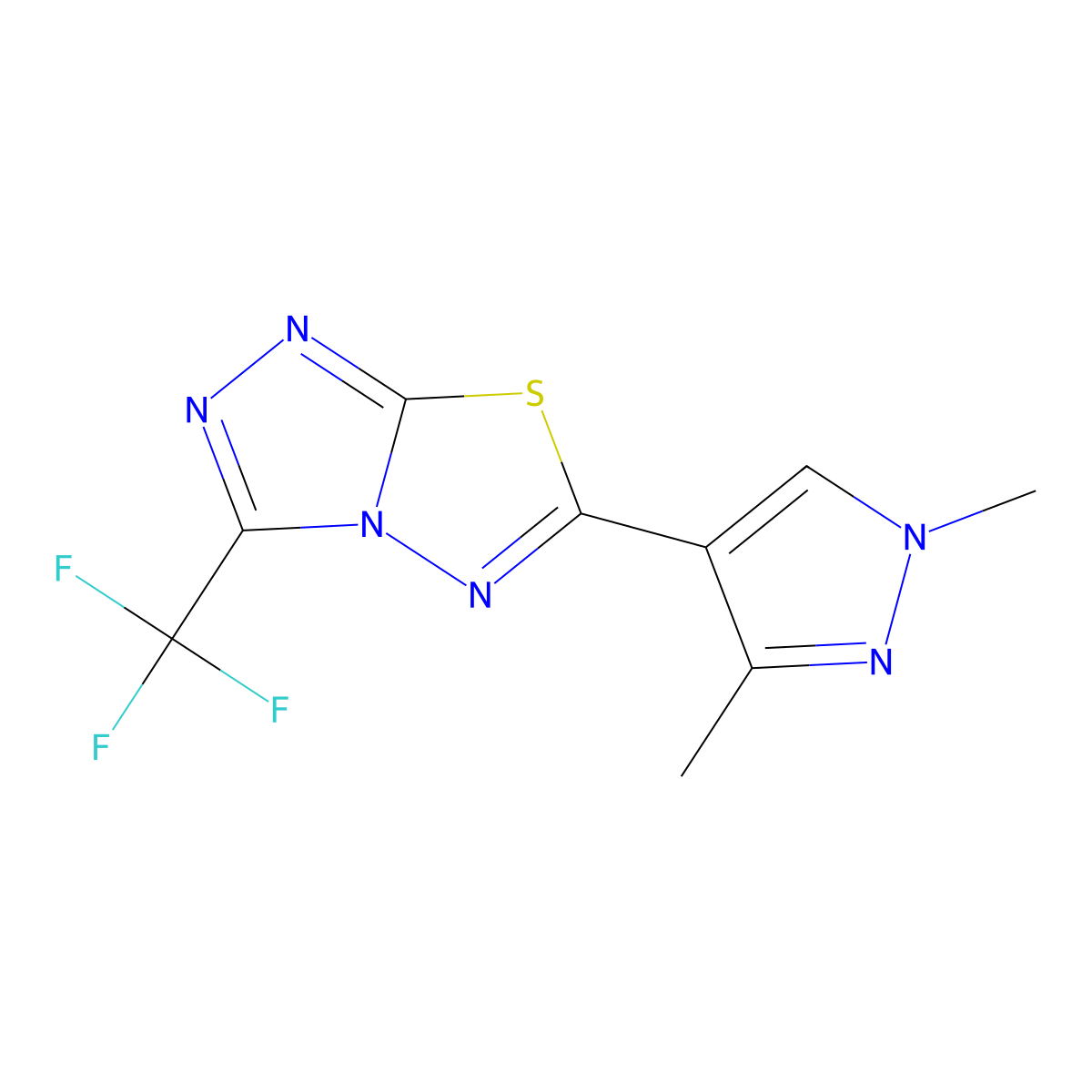 6-(1,3-dimethyl-1H-pyrazol-4-yl)-3-(trifluoromethyl)[1,2,4]triazolo[3,4-b][1,3,4]thiadiazole molecular structure, CAS 1006326-67-5