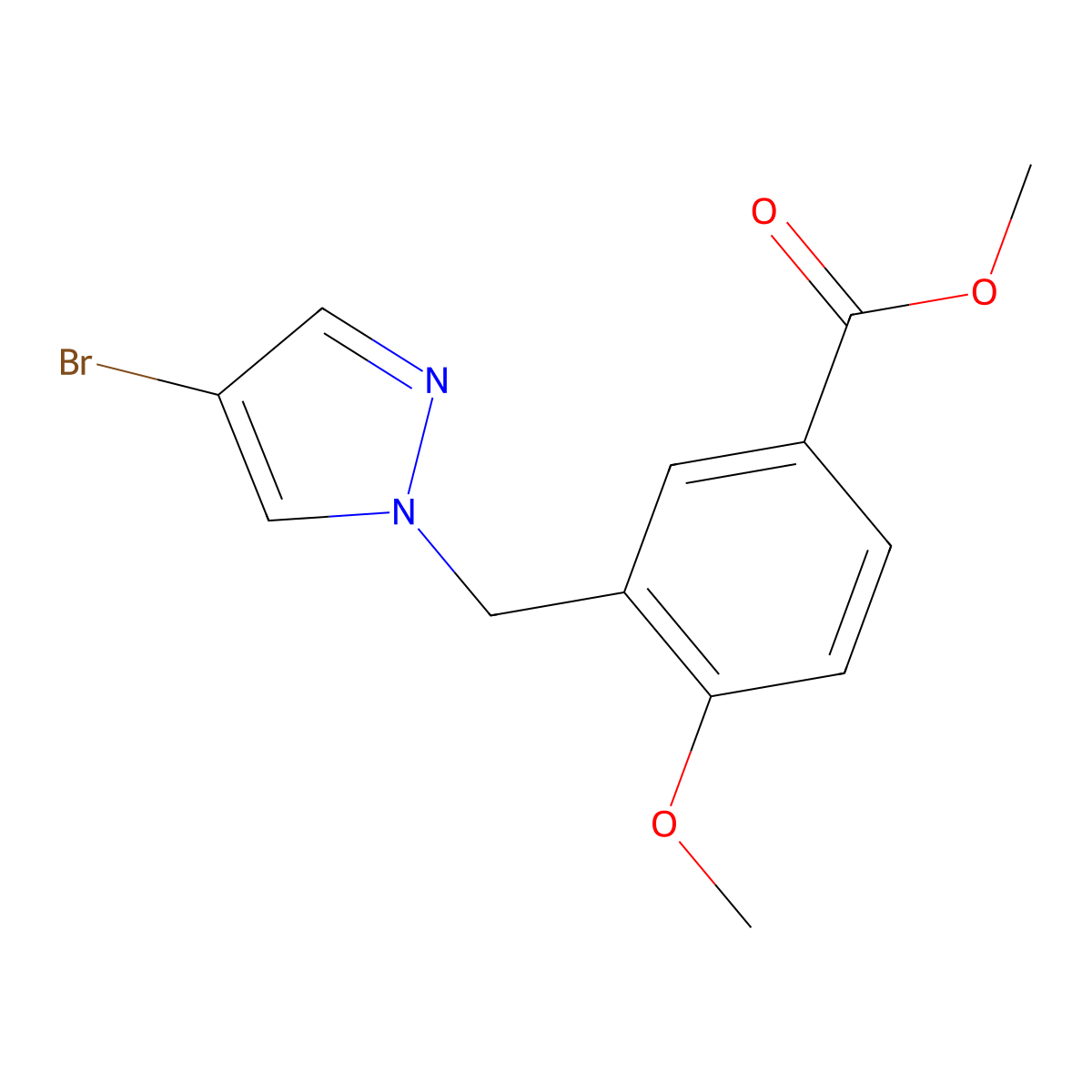 Methyl 3-((4-bromo-1H-pyrazol-1-yl)methyl)-4-methoxybenzoate molecular structure, CAS 1006327-18-9