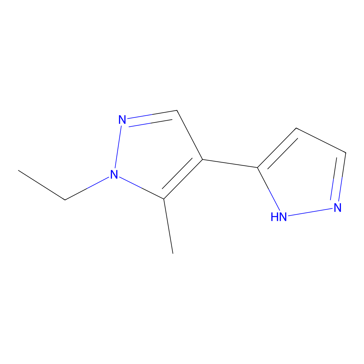 1'-ethyl-5'-methyl-1H,1'H-3,4'-bipyrazole molecular structure, CAS 1006327-21-4