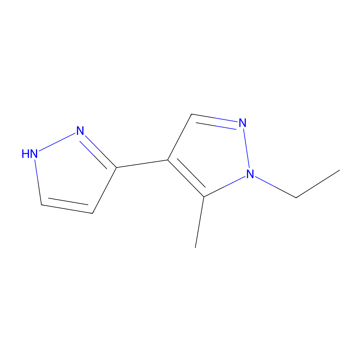 1'-ethyl-5'-methyl-1H,1'H-3,4'-bipyrazole molecular structure, CAS 1006327-21-4