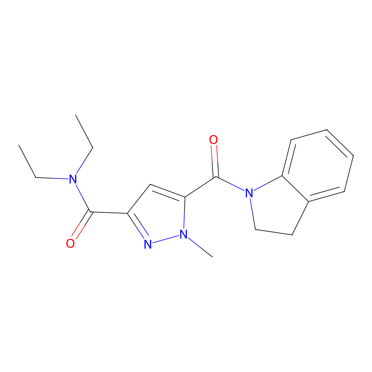 5-(2,3-dihydro-1H-indol-1-ylcarbonyl)-N,N-diethyl-1-methyl-1H-pyrazole-3-carboxamide molecular structure, CAS 1006328-36-4