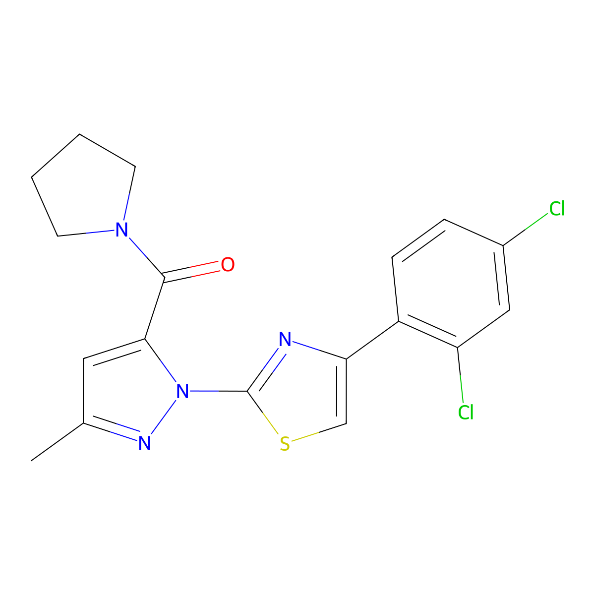 [2-[4-(2,4-Dichlorophenyl)-1,3-thiazol-2-yl]-5-methylpyrazol-3-yl]-pyrrolidin-1-ylmethanone molecular structure, CAS 1006328-40-0