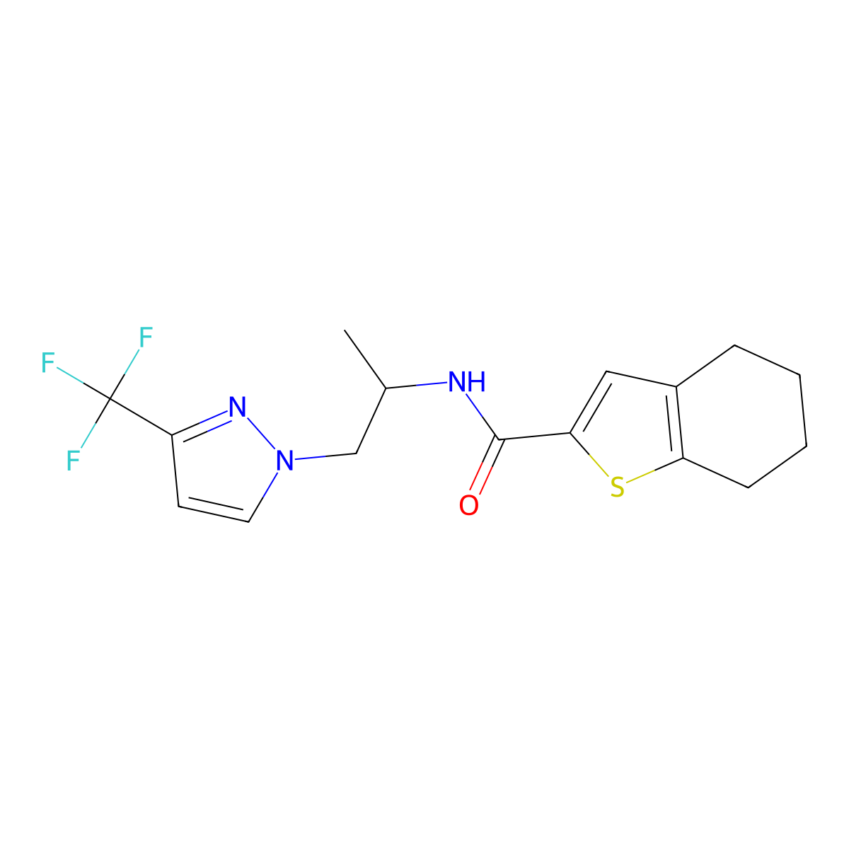 N-{1-[3-(trifluoromethyl)-1H-pyrazol-1-yl]propan-2-yl}-4,5,6,7-tetrahydro-1-benzothiophene-2-carboxamide molecular structure, CAS 1006328-43-3