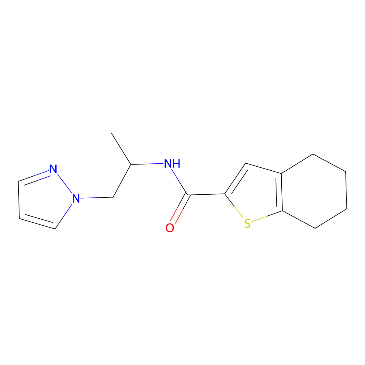 N-[1-(1H-pyrazol-1-yl)propan-2-yl]-4,5,6,7-tetrahydro-1-benzothiophene-2-carboxamide molecular structure, CAS 1006328-45-5