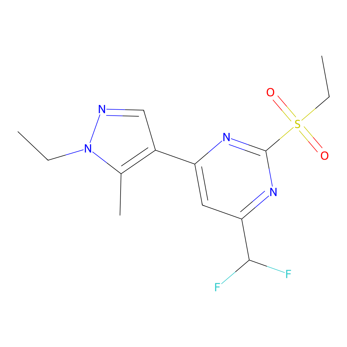 4-(difluoromethyl)-6-(1-ethyl-5-methyl-1H-pyrazol-4-yl)-2-(ethylsulfonyl)pyrimidine molecular structure, CAS 1006328-49-9