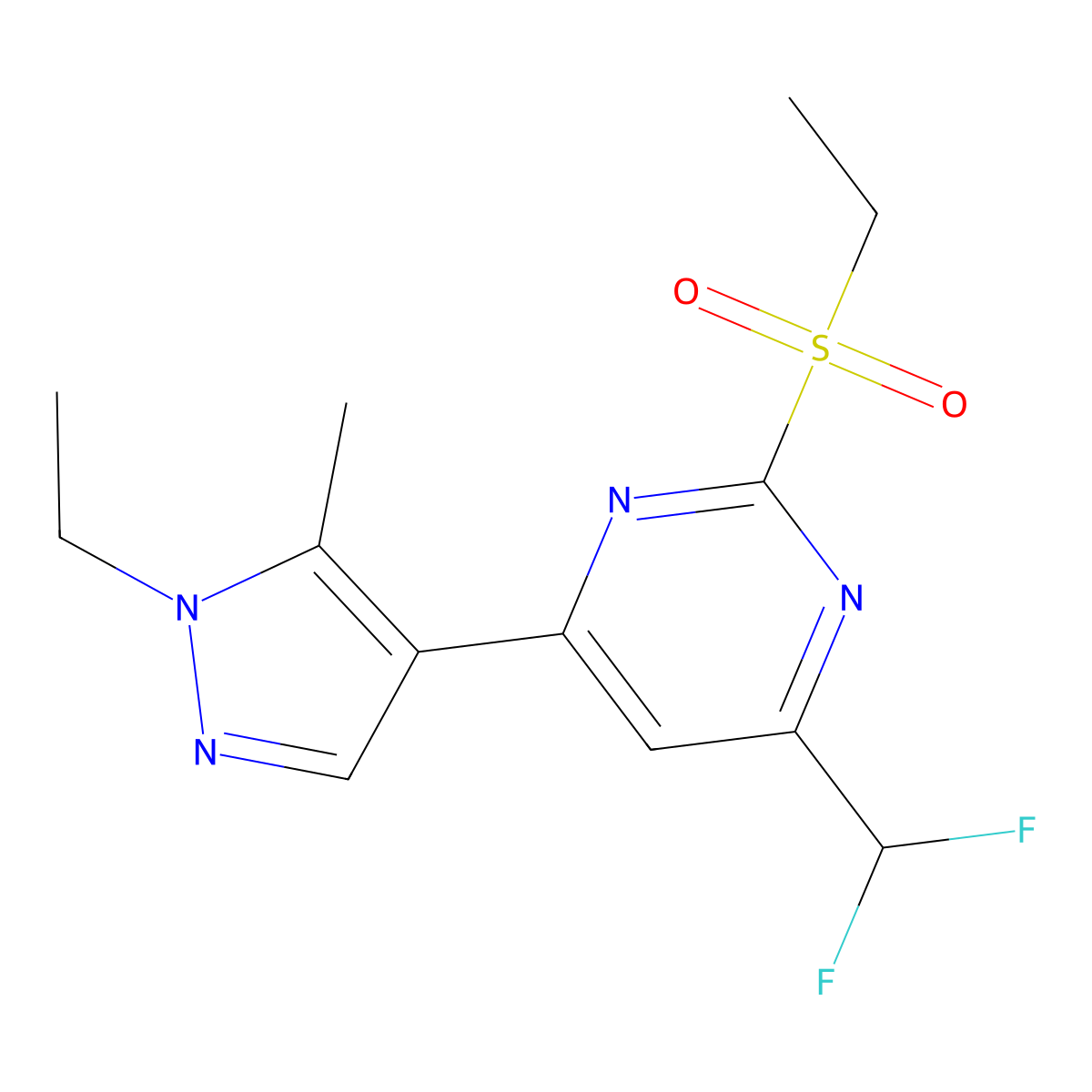 4-(difluoromethyl)-6-(1-ethyl-5-methyl-1H-pyrazol-4-yl)-2-(ethylsulfonyl)pyrimidine molecular structure, CAS 1006328-49-9