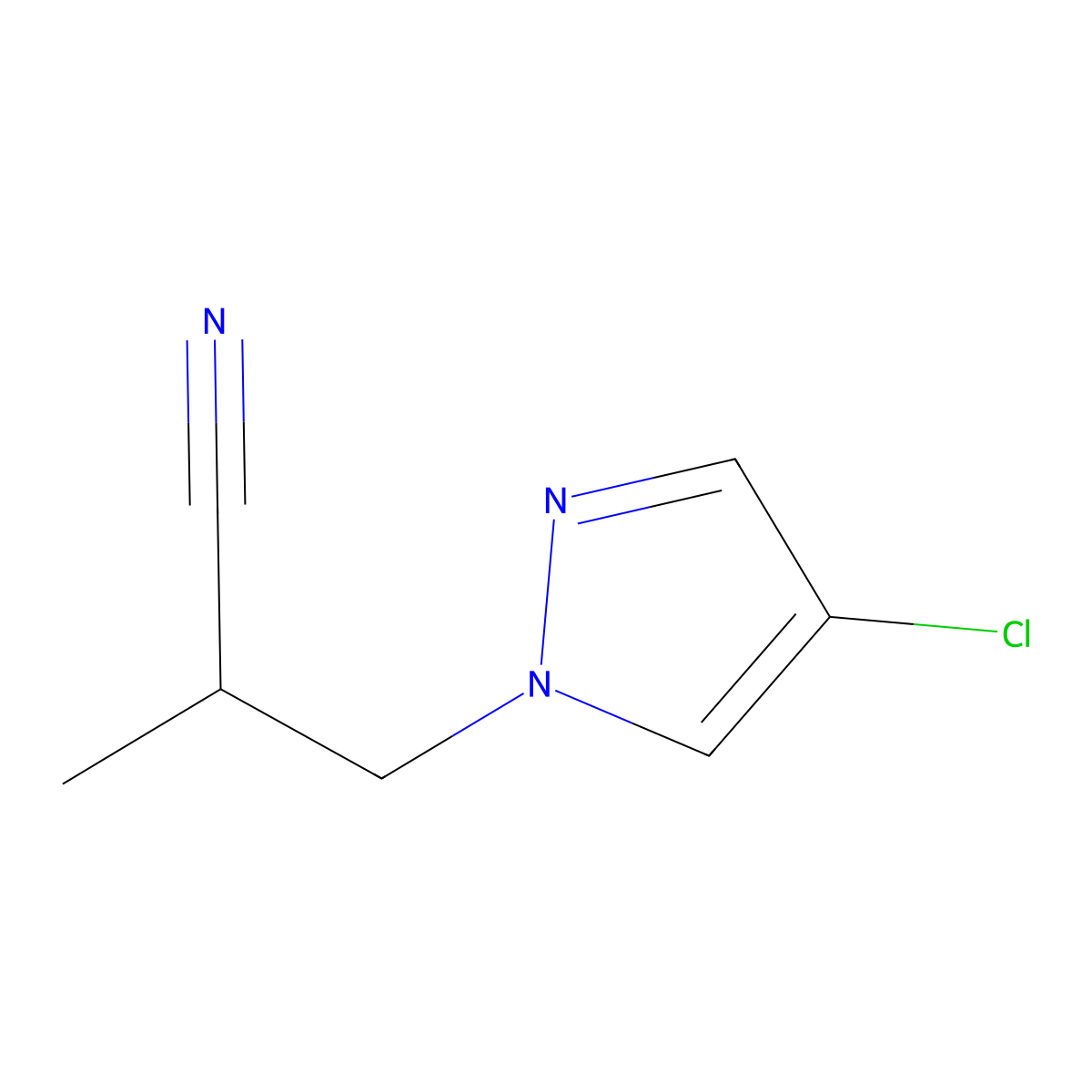 3-(4-chloro-1H-pyrazol-1-yl)-2-methylpropanenitrile molecular structure, CAS 1006328-60-4