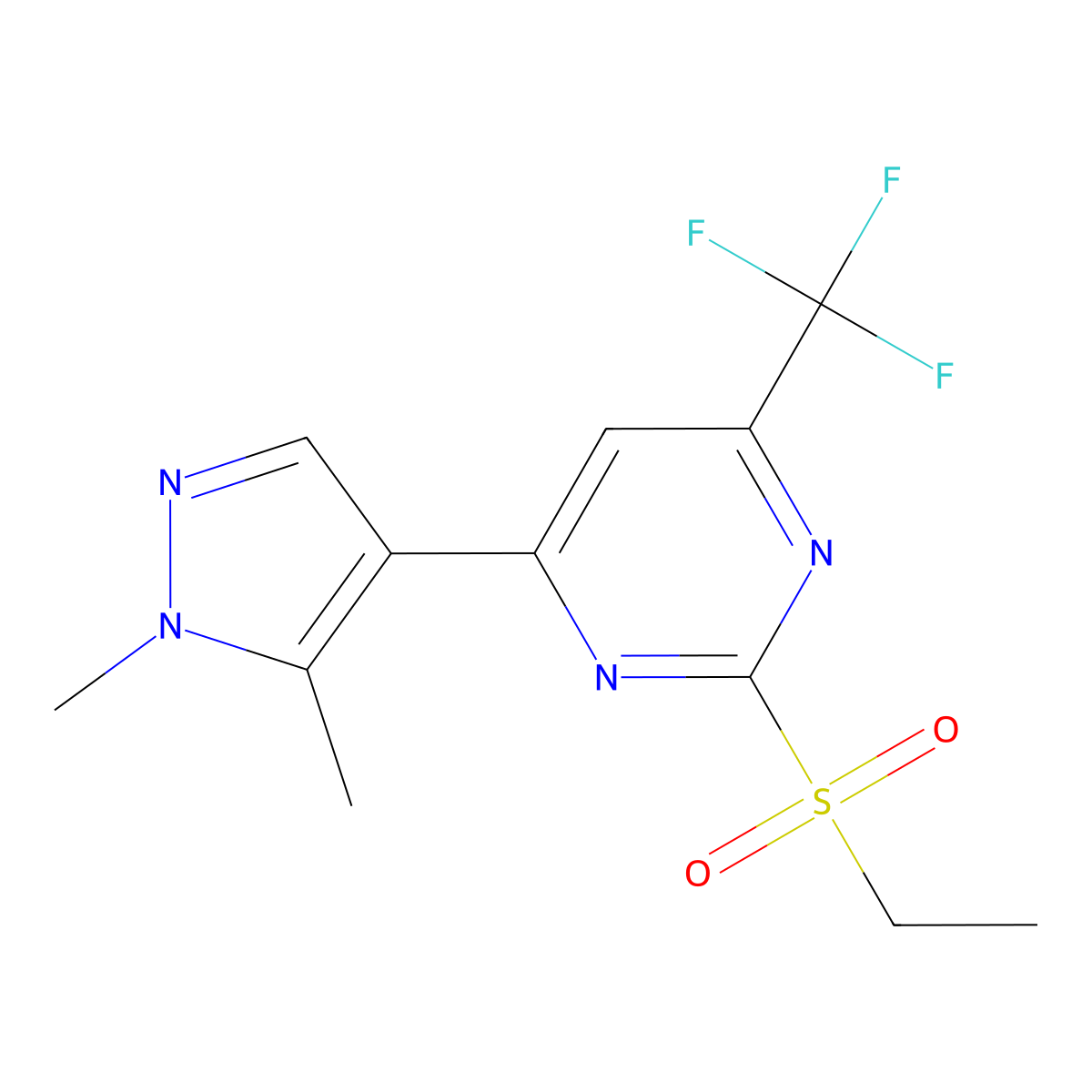 4-(1,5-dimethyl-1H-pyrazol-4-yl)-2-(ethylsulfonyl)-6-(trifluoromethyl)pyrimidine molecular structure, CAS 1006328-63-7