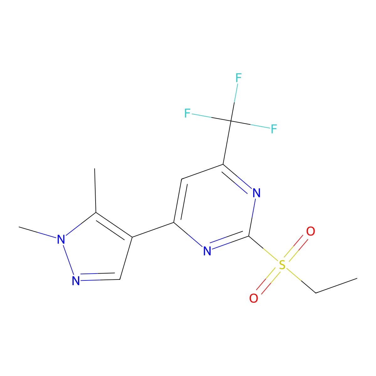 4-(1,5-dimethyl-1H-pyrazol-4-yl)-2-(ethylsulfonyl)-6-(trifluoromethyl)pyrimidine molecular structure, CAS 1006328-63-7