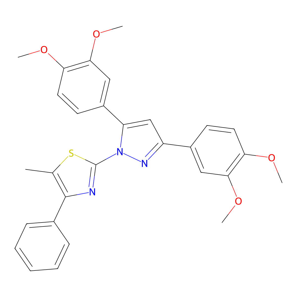 2-[3,5-bis(3,4-dimethoxyphenyl)-1H-pyrazol-1-yl]-5-methyl-4-phenyl-1,3-thiazole molecular structure, CAS 1006330-26-2