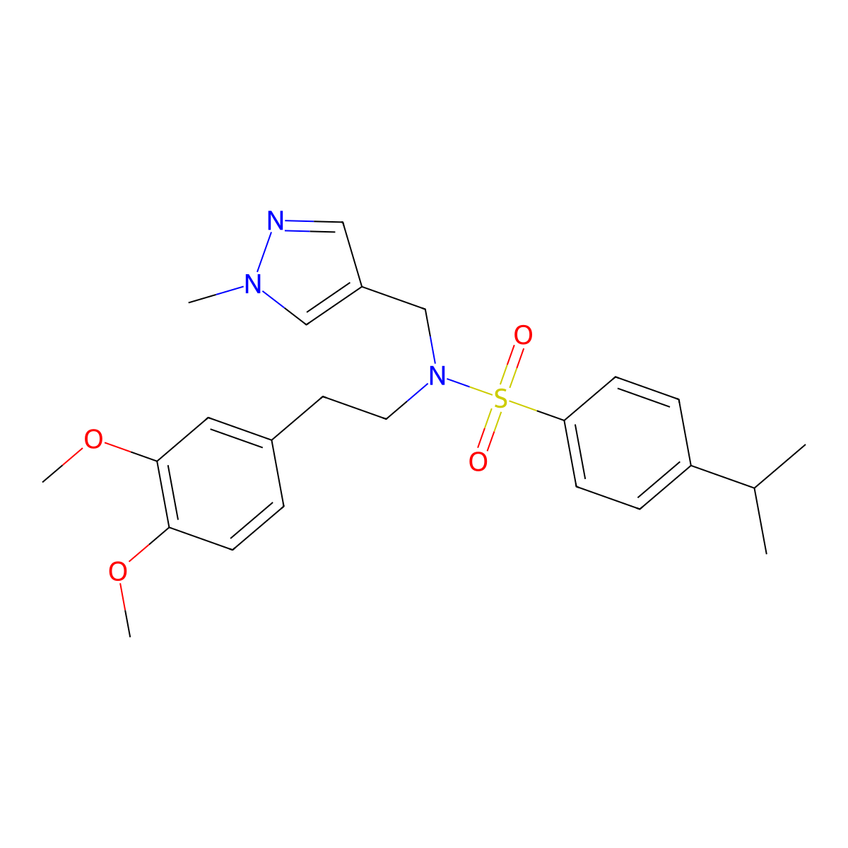 N-[2-(3,4-dimethoxyphenyl)ethyl]-N-[(1-methyl-1H-pyrazol-4-yl)methyl]-4-(propan-2-yl)benzenesulfonamide molecular structure, CAS 1006332-55-3