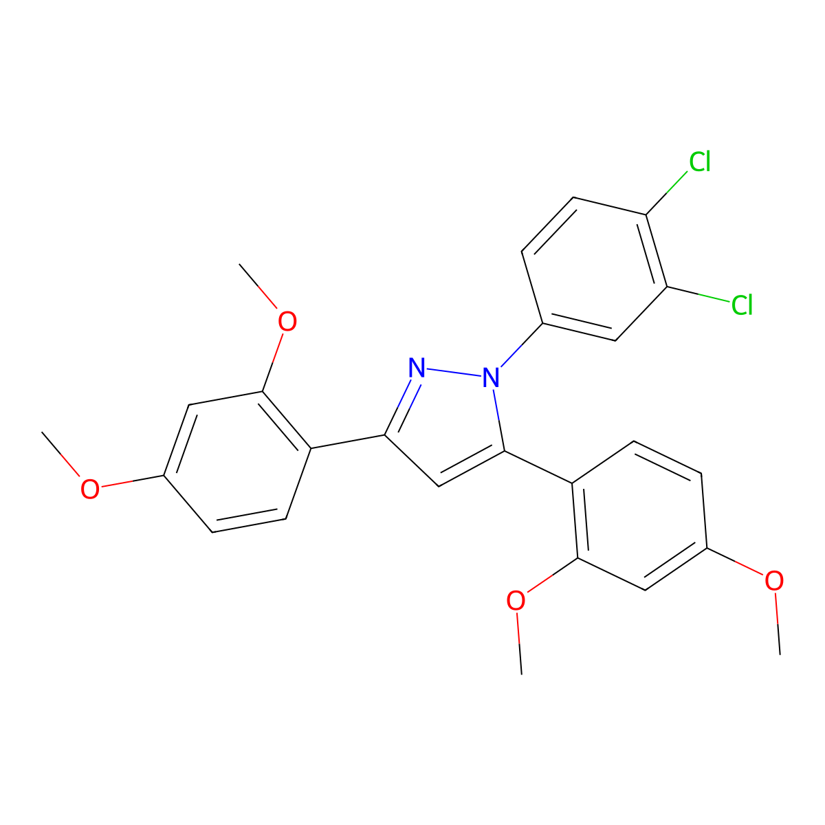 1-(3,4-dichlorophenyl)-3,5-bis(2,4-dimethoxyphenyl)-1H-pyrazole molecular structure, CAS 1006332-57-5