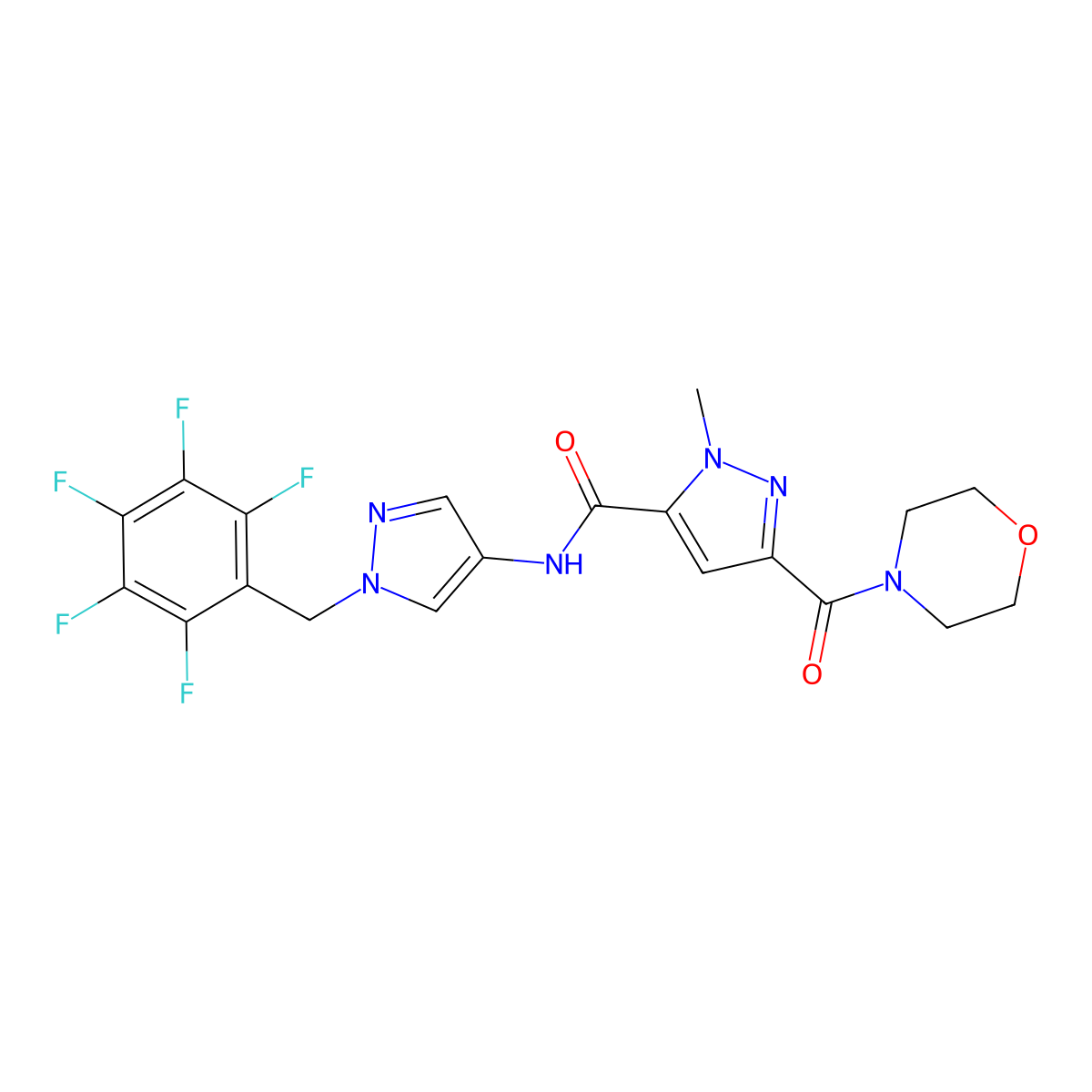 1-methyl-3-(morpholin-4-ylcarbonyl)-N-[1-(pentafluorobenzyl)-1H-pyrazol-4-yl]-1H-pyrazole-5-carboxamide molecular structure, CAS 1006332-67-7