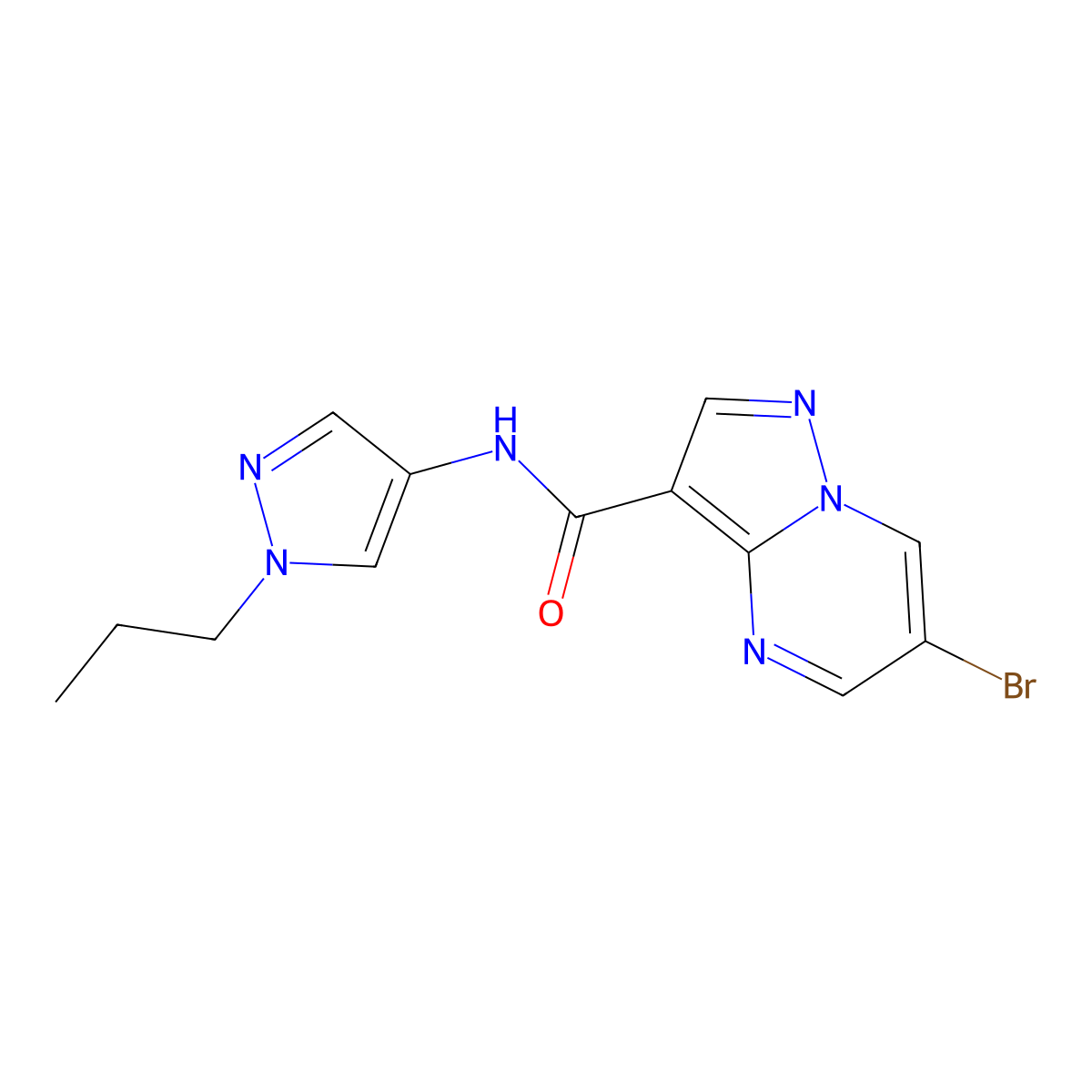 6-bromo-N-(1-propyl-1H-pyrazol-4-yl)pyrazolo[1,5-a]pyrimidine-3-carboxamide molecular structure, CAS 1006332-72-4