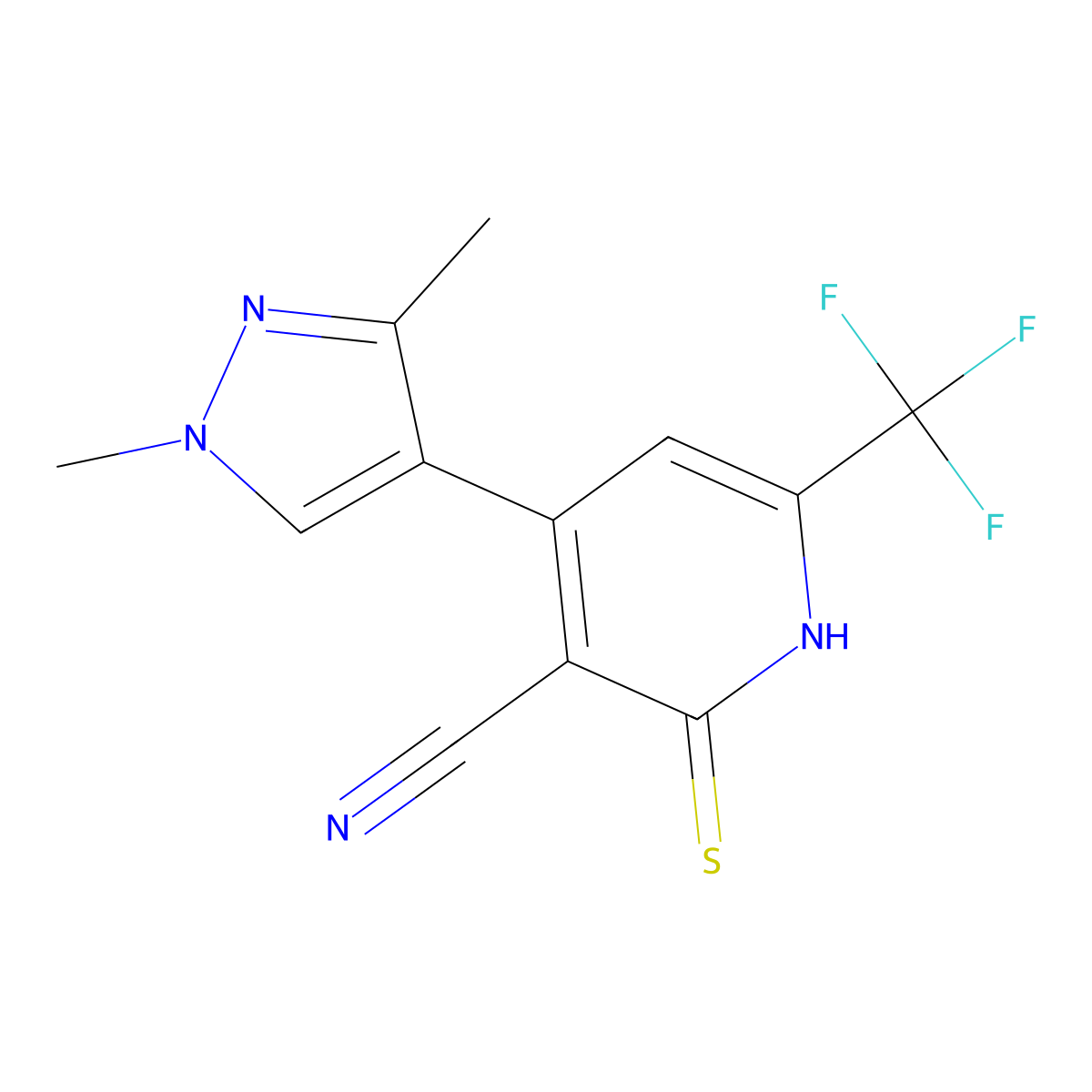 4-(1,3-Dimethyl-1H-pyrazol-4-YL)-2-mercapto-6-(trifluoromethyl)nicotinonitrile molecular structure, CAS 1006333-10-3
