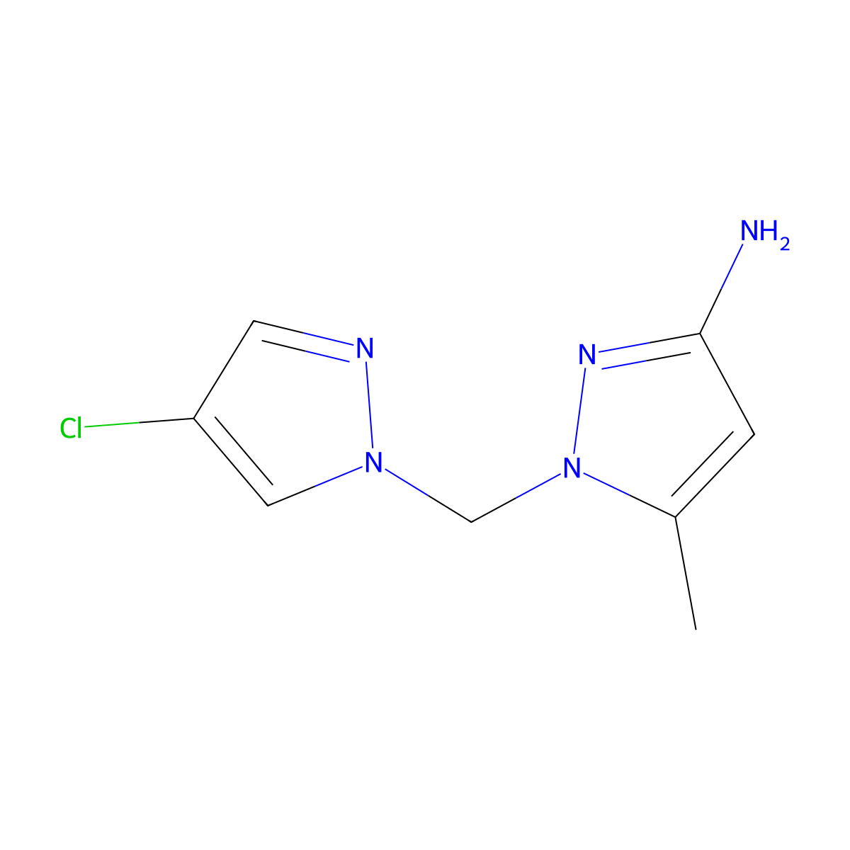 1-((4-Chloro-1H-pyrazol-1-yl)methyl)-5-methyl-1H-pyrazol-3-amine molecular structure, CAS 1006333-16-9