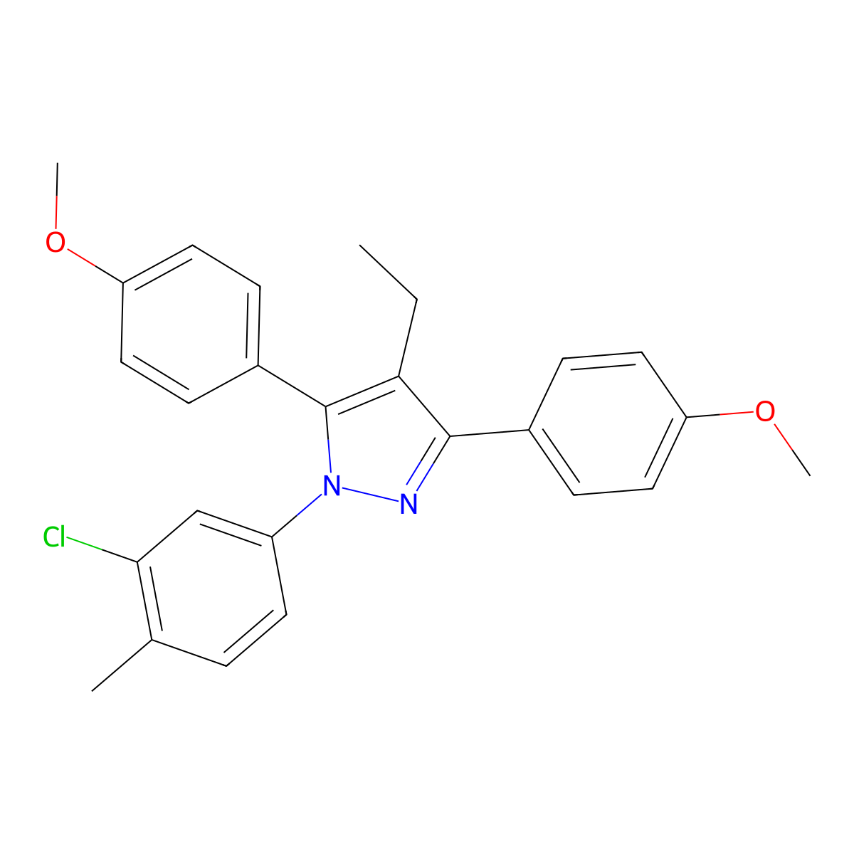 1-(3-chloro-4-methylphenyl)-4-ethyl-3,5-bis(4-methoxyphenyl)-1H-pyrazole molecular structure, CAS 1006333-19-2