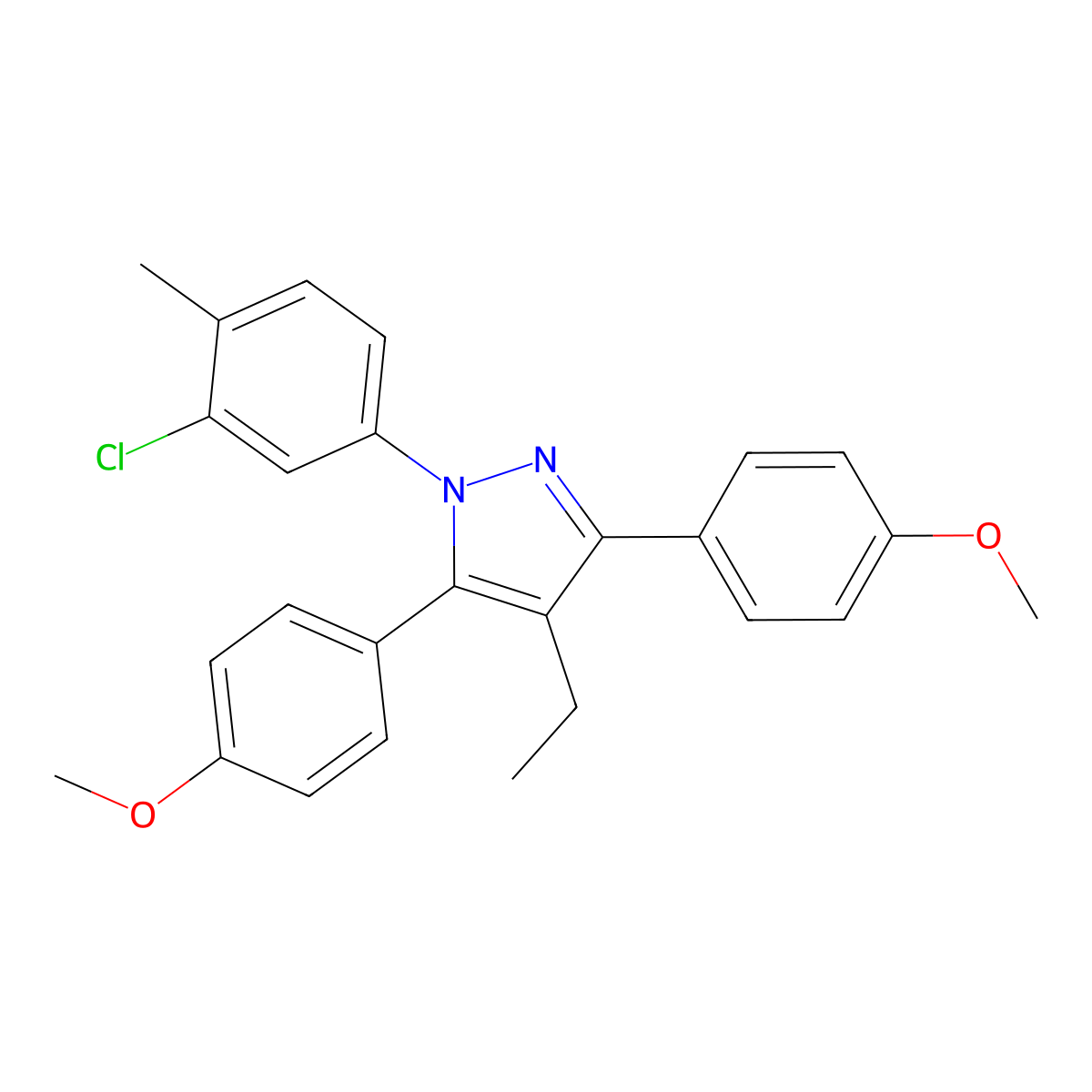 1-(3-chloro-4-methylphenyl)-4-ethyl-3,5-bis(4-methoxyphenyl)-1H-pyrazole molecular structure, CAS 1006333-19-2
