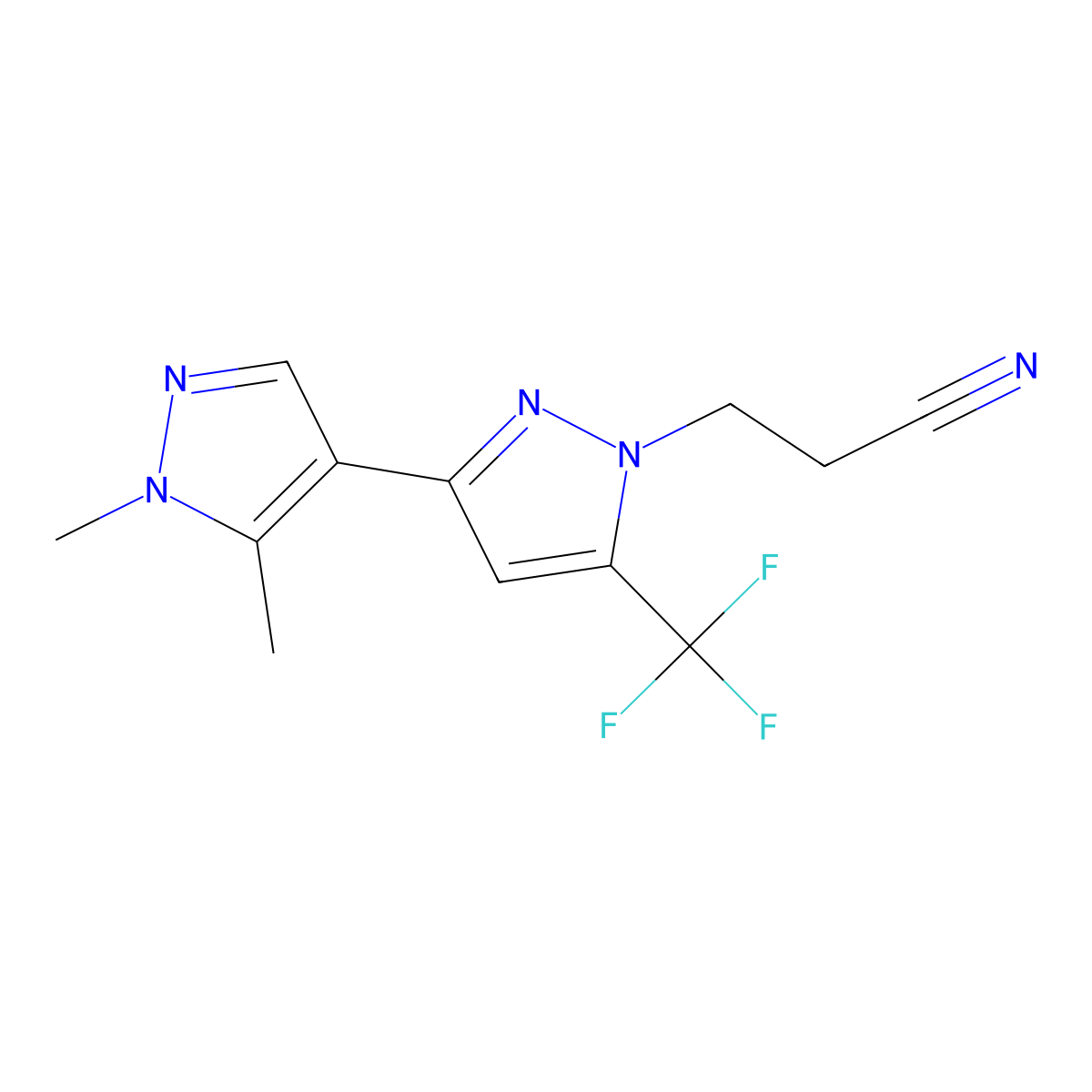 3-[1',5'-dimethyl-5-(trifluoromethyl)-1H,1'H-3,4'-bipyrazol-1-yl]propanenitrile molecular structure, CAS 1006333-22-7