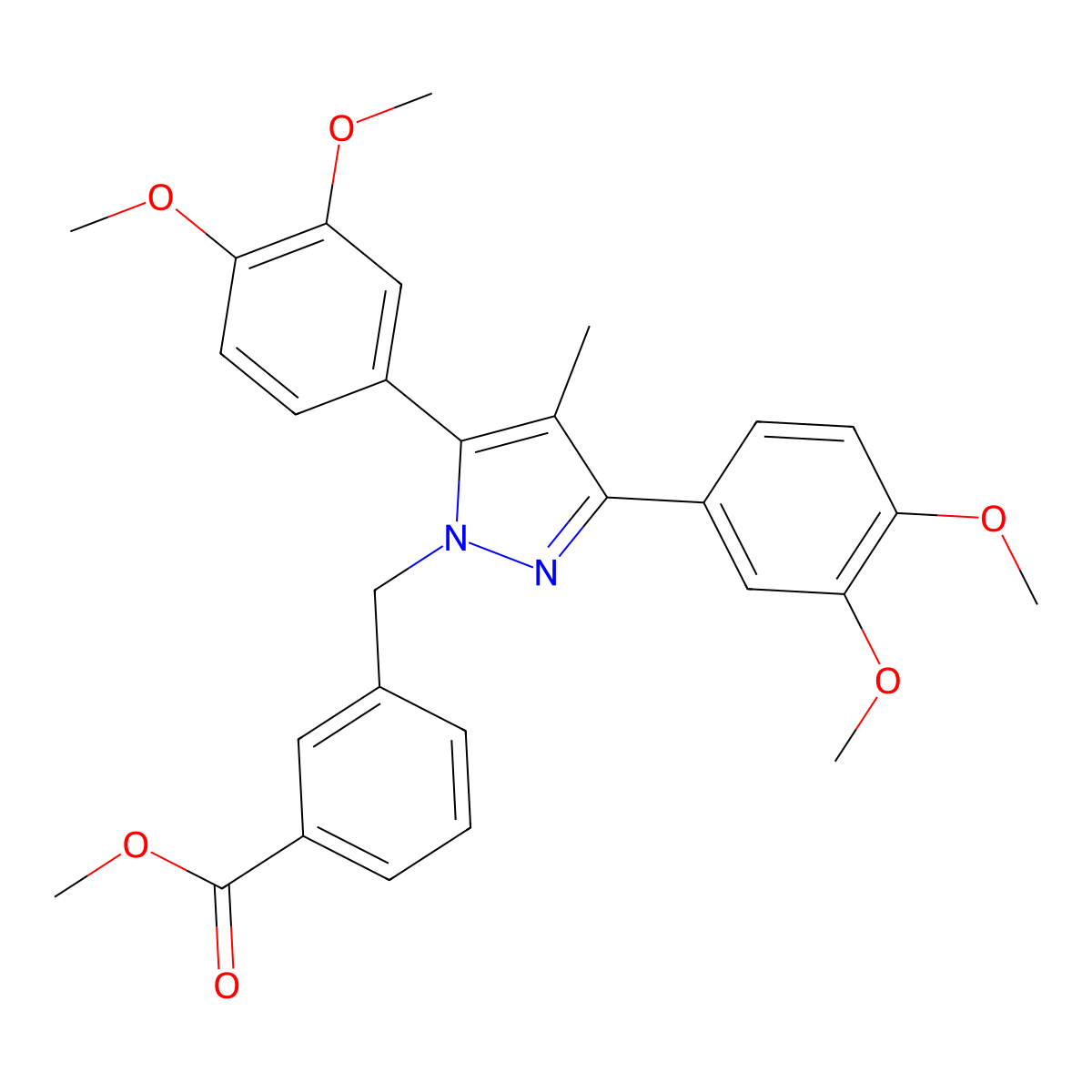 Methyl 3-((3,5-bis(3,4-dimethoxyphenyl)-4-methyl-1H-pyrazol-1-yl)methyl)benzoate molecular structure, CAS 1006333-23-8