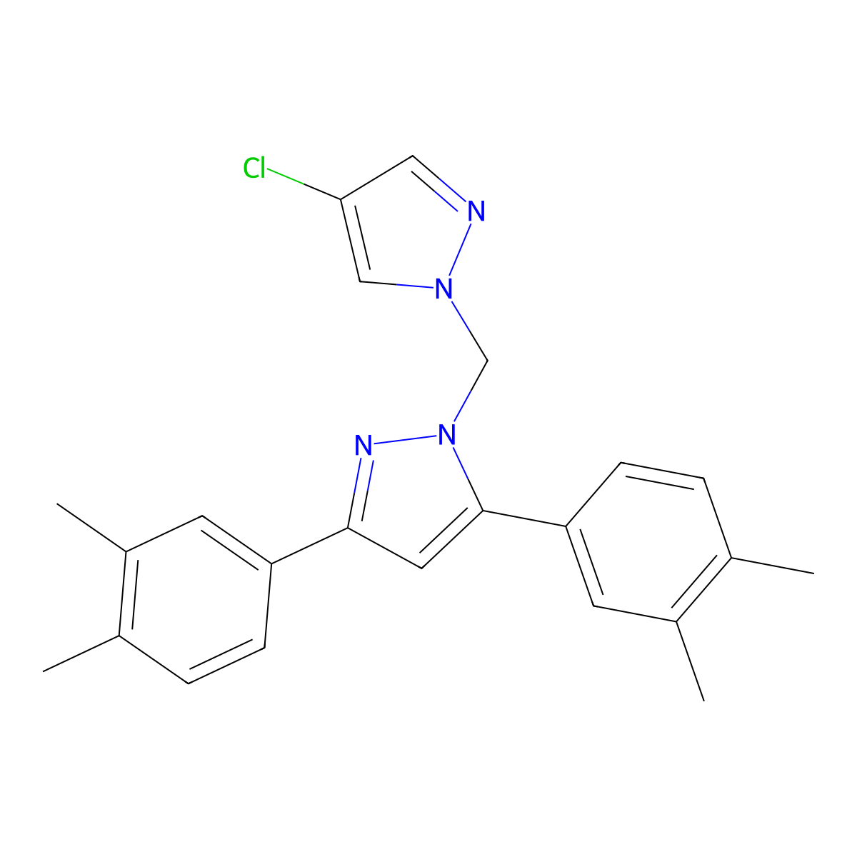 1-[(4-chloro-1H-pyrazol-1-yl)methyl]-3,5-bis(3,4-dimethylphenyl)-1H-pyrazole molecular structure, CAS 1006333-39-6