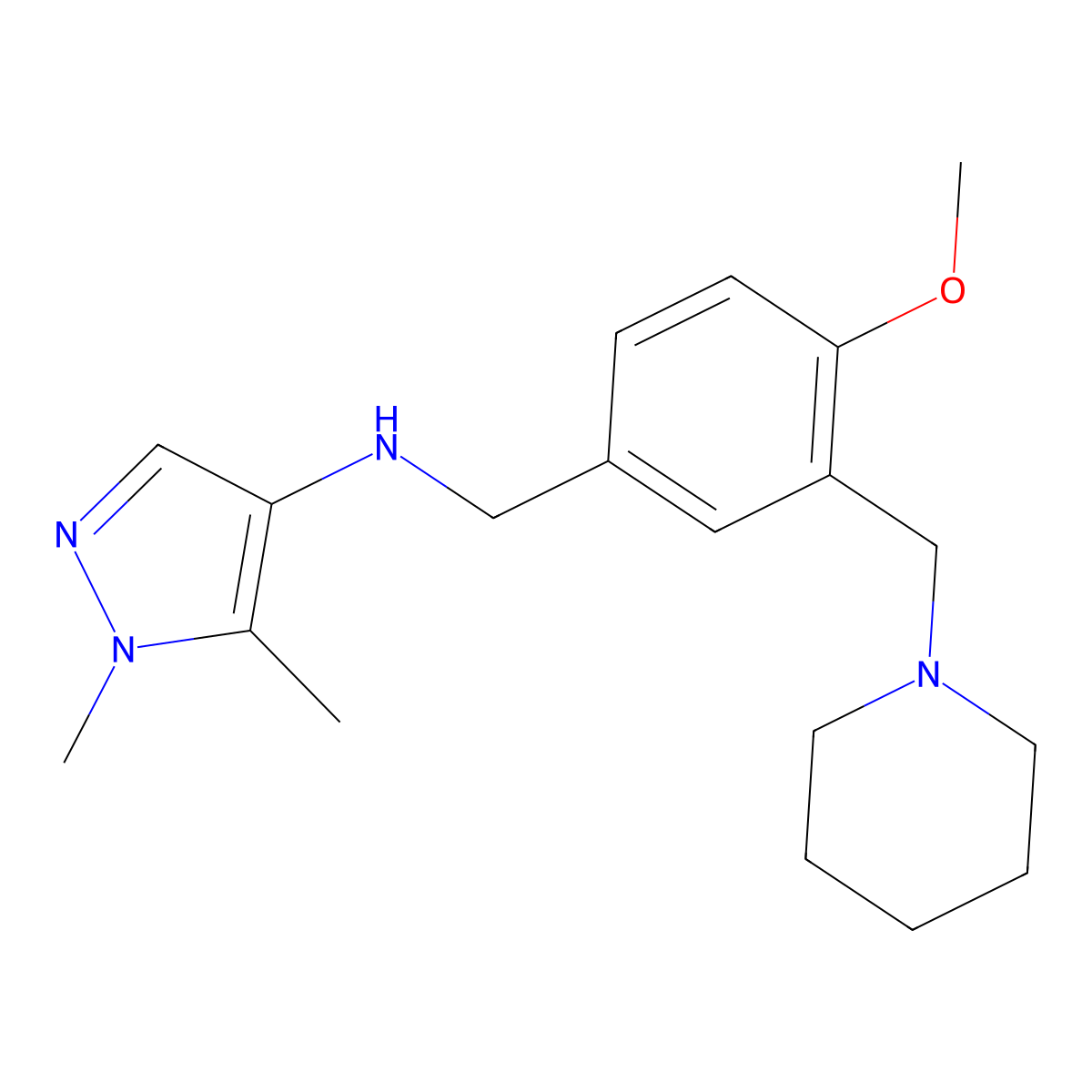 N-(4-Methoxy-3-(piperidin-1-ylmethyl)benzyl)-1,5-dimethyl-1H-pyrazol-4-amine molecular structure, CAS 1006333-45-4