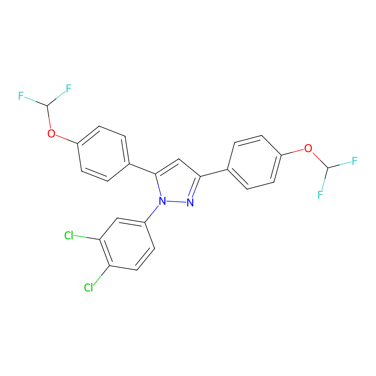 1-(3,4-dichlorophenyl)-3,5-bis[4-(difluoromethoxy)phenyl]-1H-pyrazole molecular structure, CAS 1006333-48-7