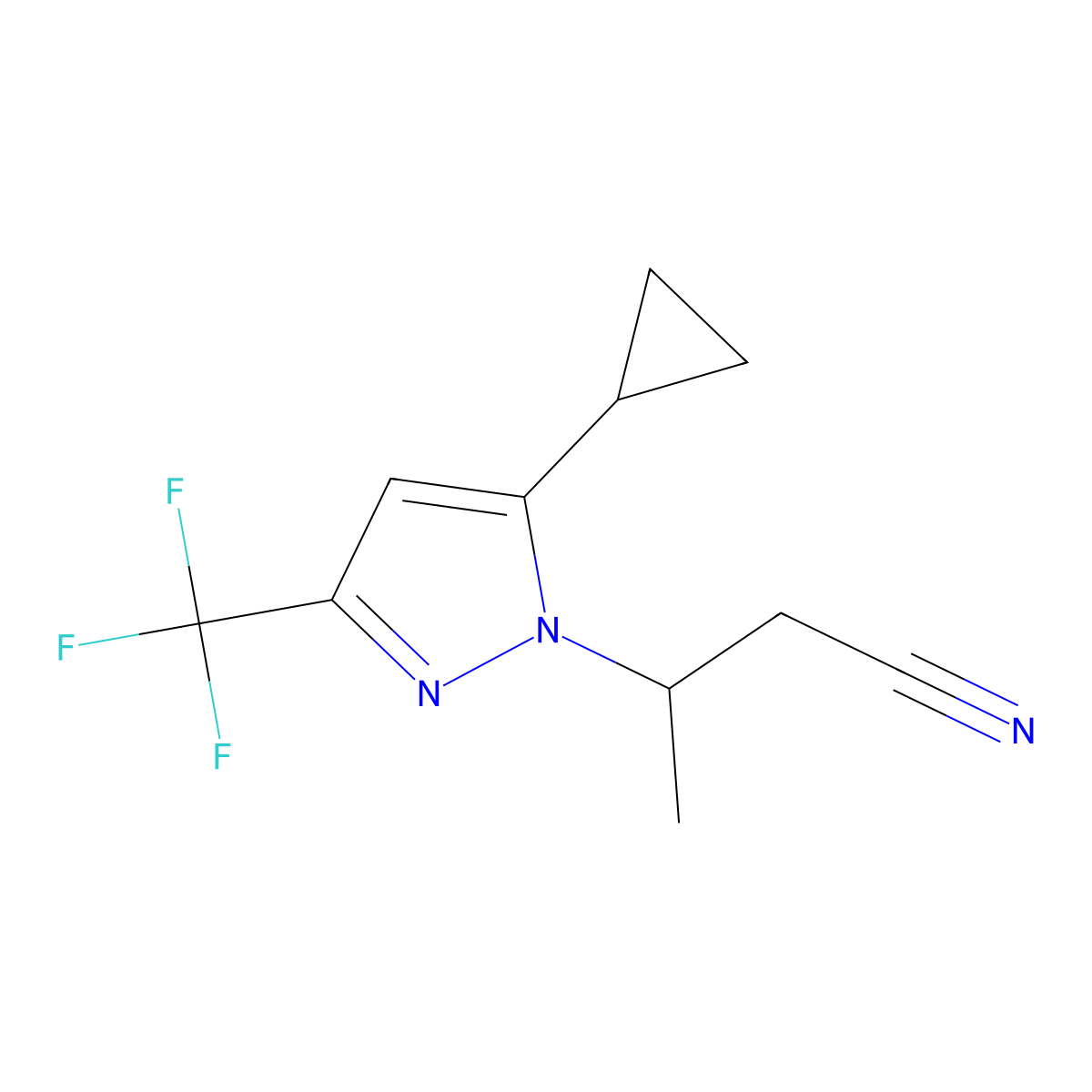 3-(5-Cyclopropyl-3-(trifluoromethyl)-1H-pyrazol-1-yl)butanenitrile molecular structure, CAS 1006333-95-4