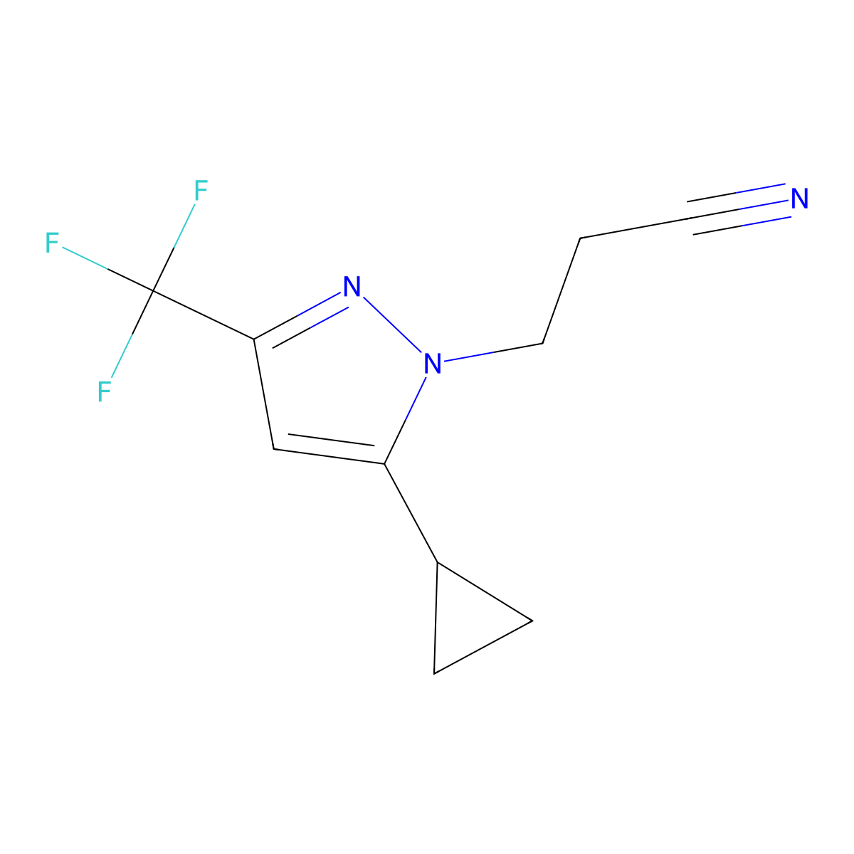 3-[5-cyclopropyl-3-(trifluoromethyl)-1H-pyrazol-1-yl]propanenitrile molecular structure, CAS 1006334-01-5