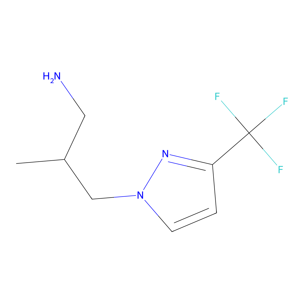 2-methyl-3-[3-(trifluoromethyl)-1H-pyrazol-1-yl]propan-1-amine molecular structure, CAS 1006334-06-0