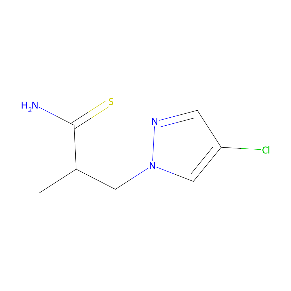3-(4-chloro-1H-pyrazol-1-yl)-2-methylpropanethioamide molecular structure, CAS 1006334-07-1