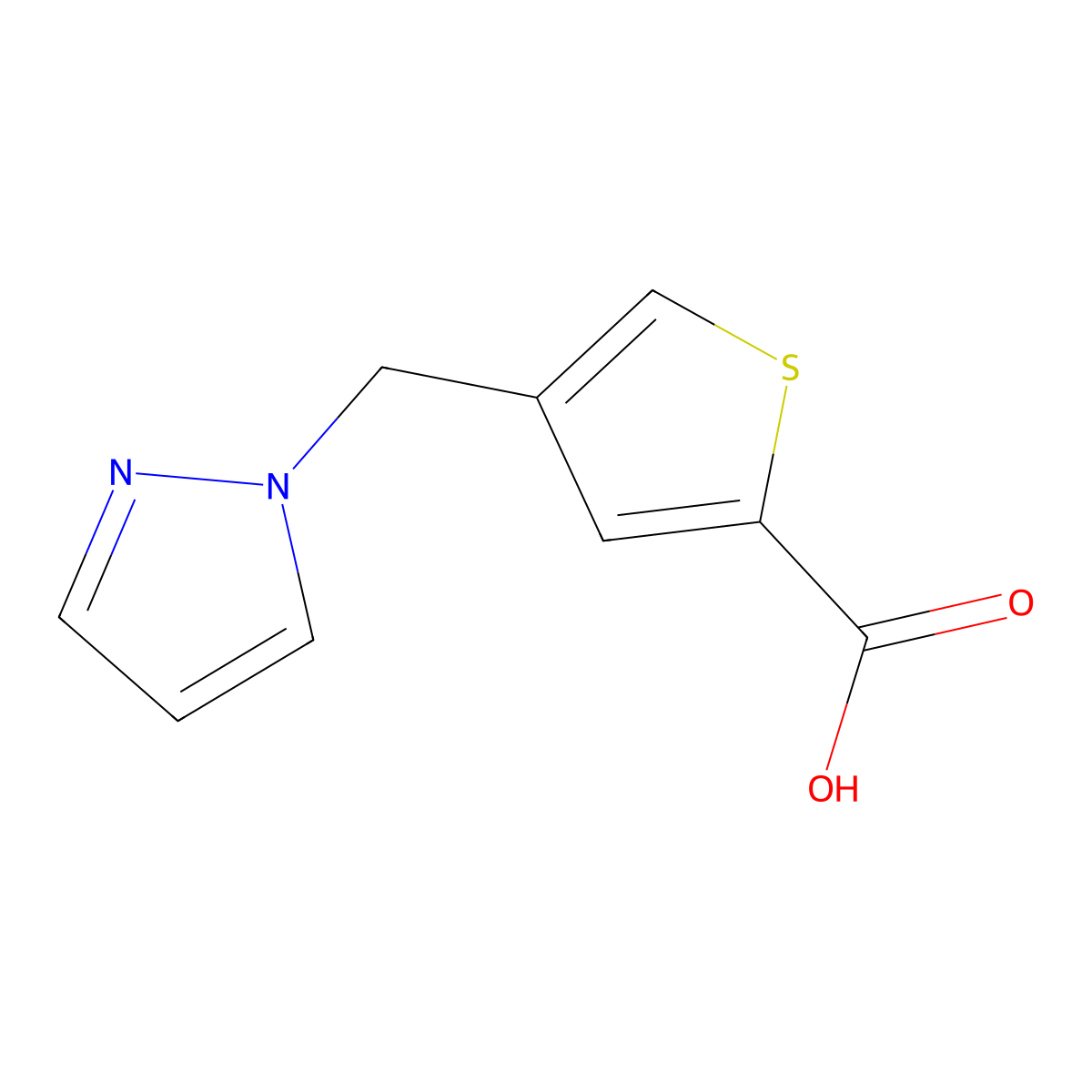 4-(1H-pyrazol-1-ylmethyl)thiophene-2-carboxylic acid molecular structure, CAS 1006334-13-9