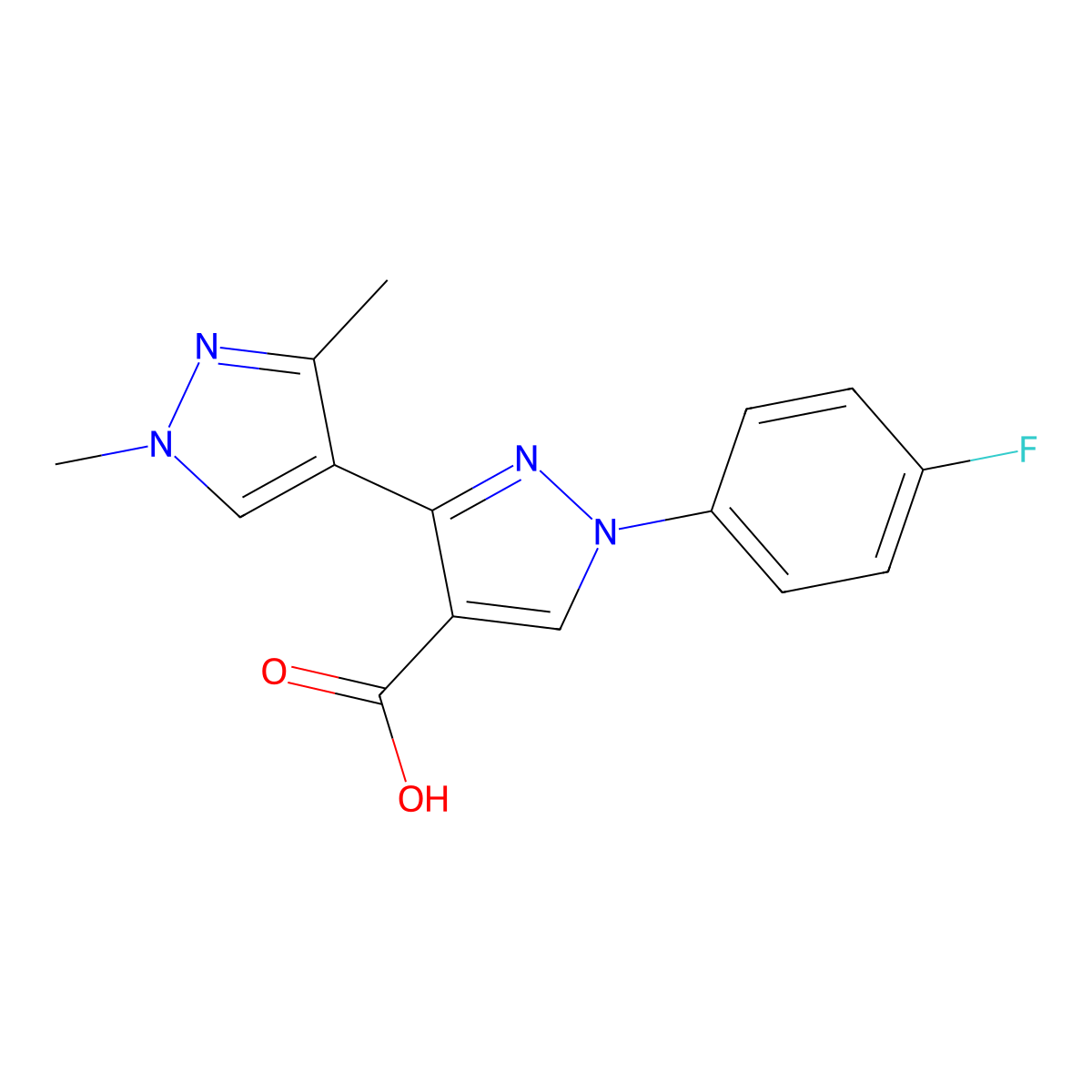 1-(4-fluorophenyl)-1',3'-dimethyl-1H,1'H-3,4'-bipyrazole-4-carboxylic acid molecular structure, CAS 1006334-14-0