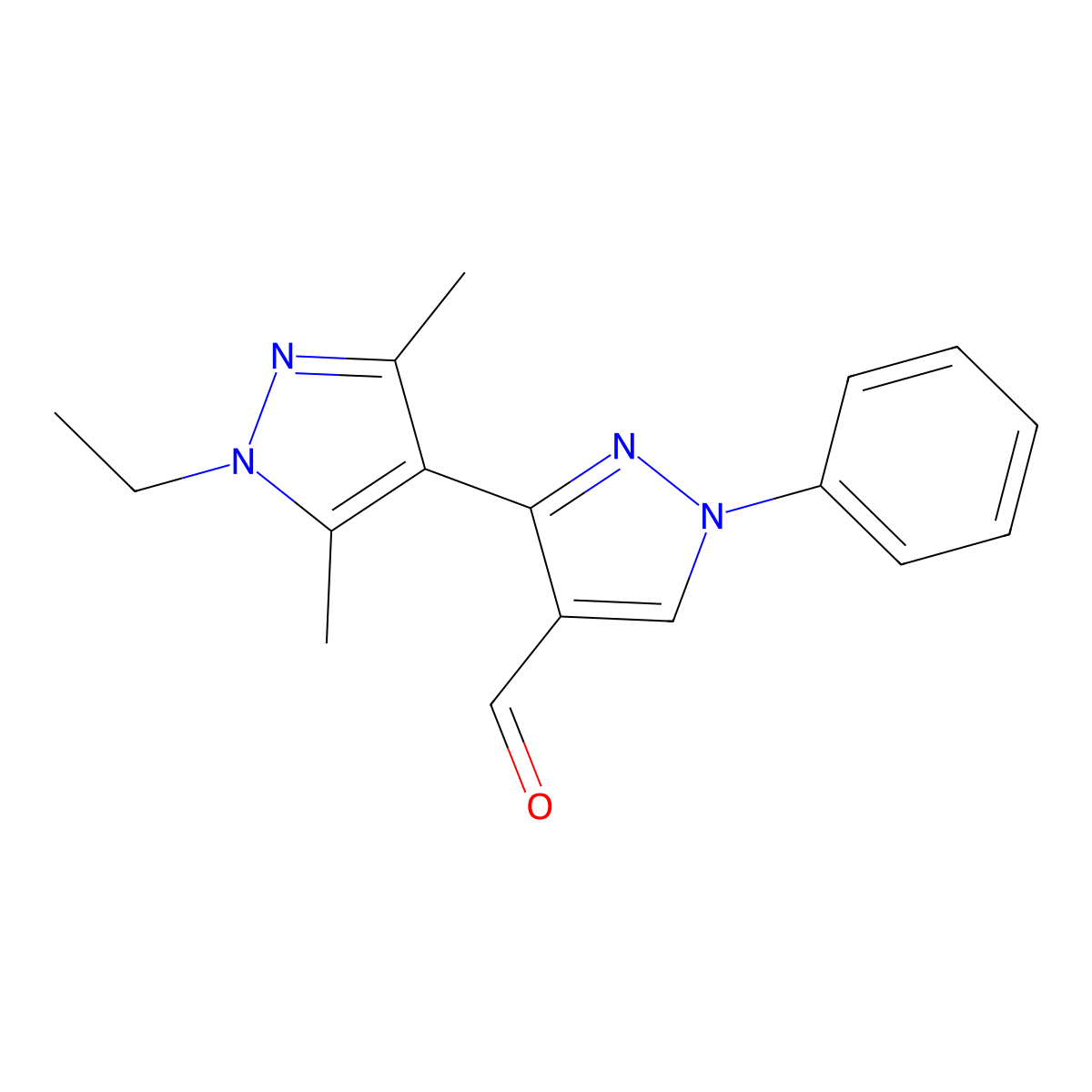 1'-Ethyl-3',5'-dimethyl-1-phenyl-1H,1'H-[3,4'-bipyrazole]-4-carbaldehyde molecular structure, CAS 1006334-15-1