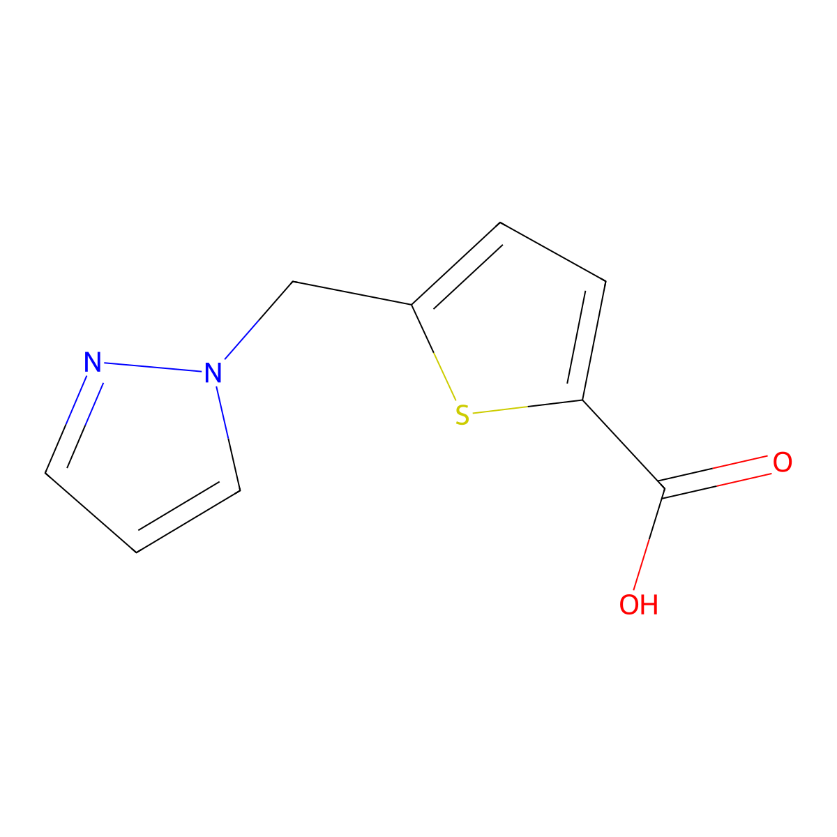 5-(1H-pyrazol-1-ylmethyl)thiophene-2-carboxylic acid molecular structure, CAS 1006334-18-4